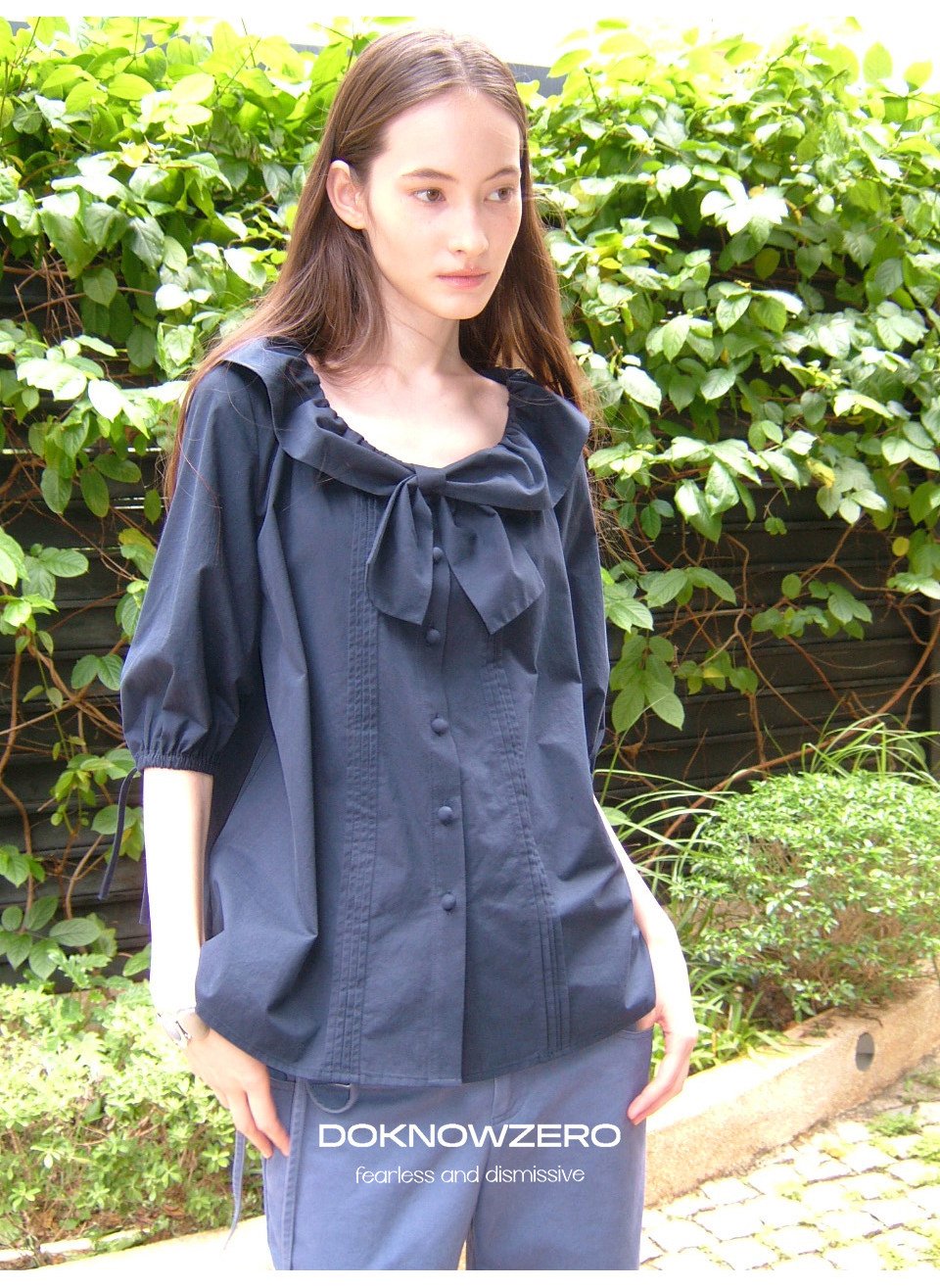Bow Tie Pintuck Shirt (2color)