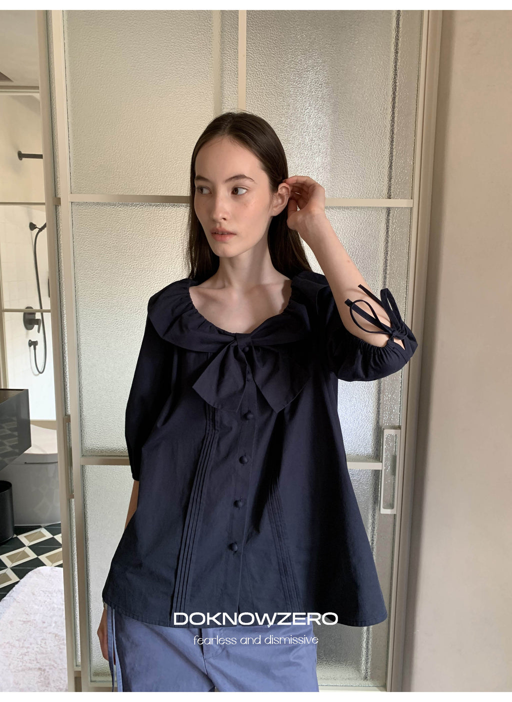 Bow Tie Pintuck Shirt (2color)
