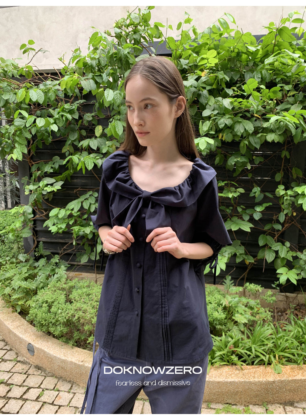 Bow Tie Pintuck Shirt (2color)
