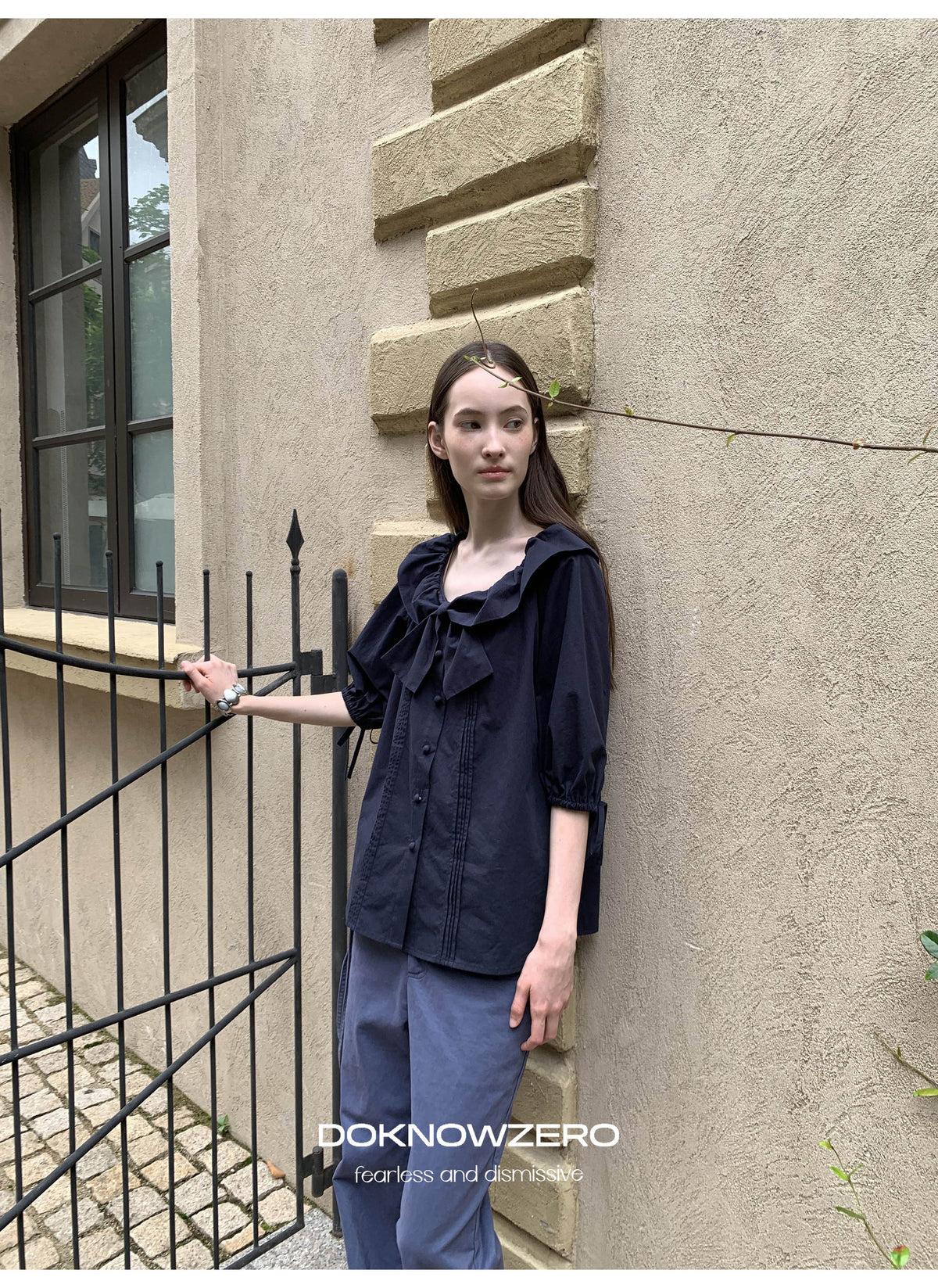 Bow Tie Pintuck Shirt (2color)