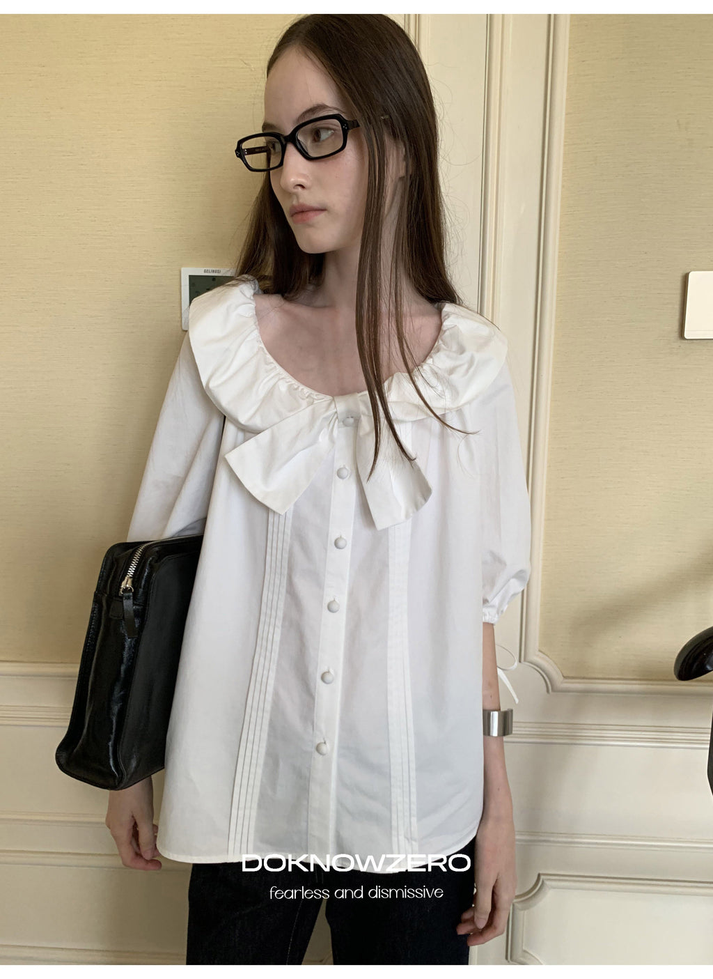 Bow Tie Pintuck Shirt (2color)