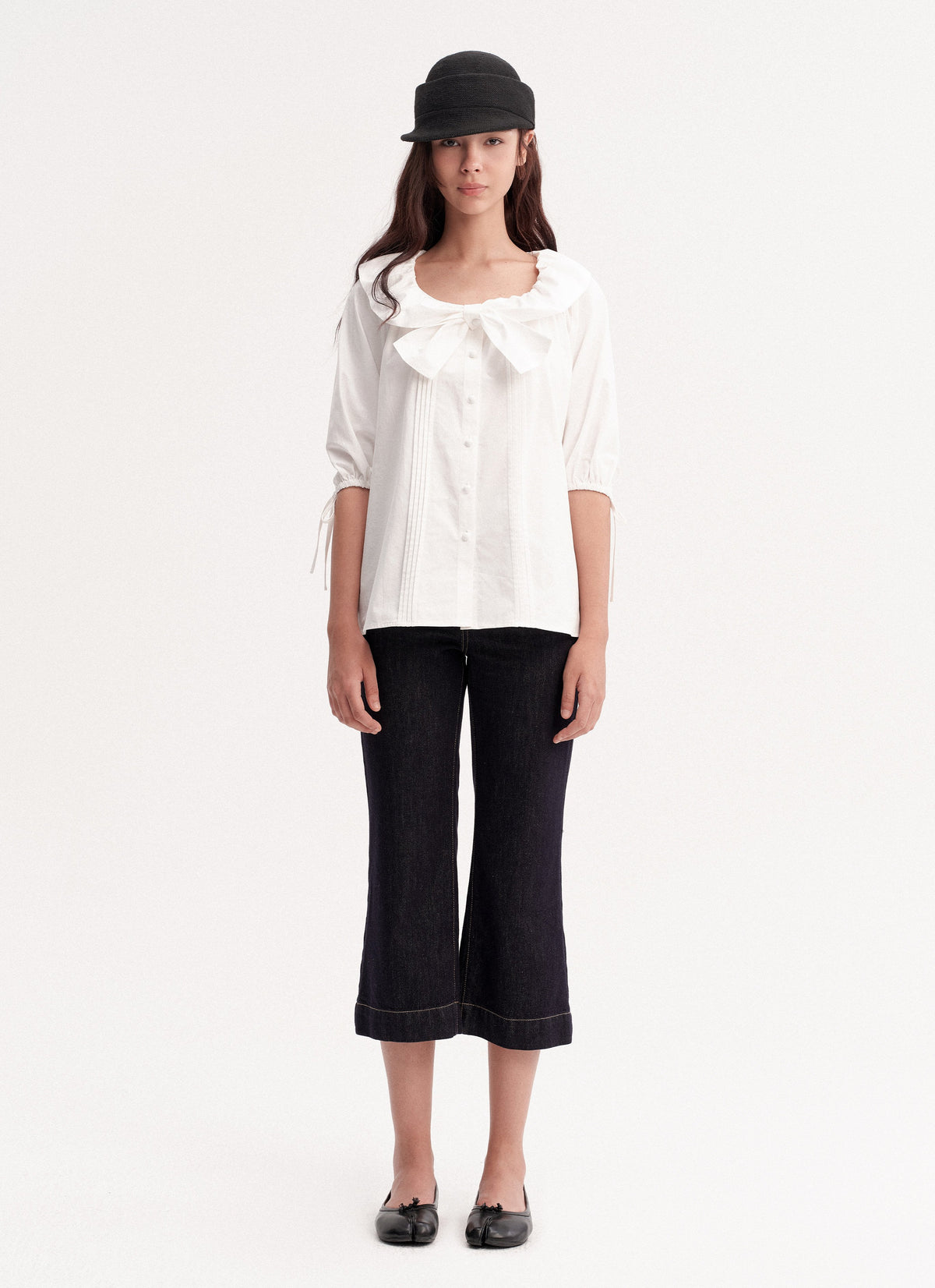 Bow Tie Pintuck Shirt (2color)