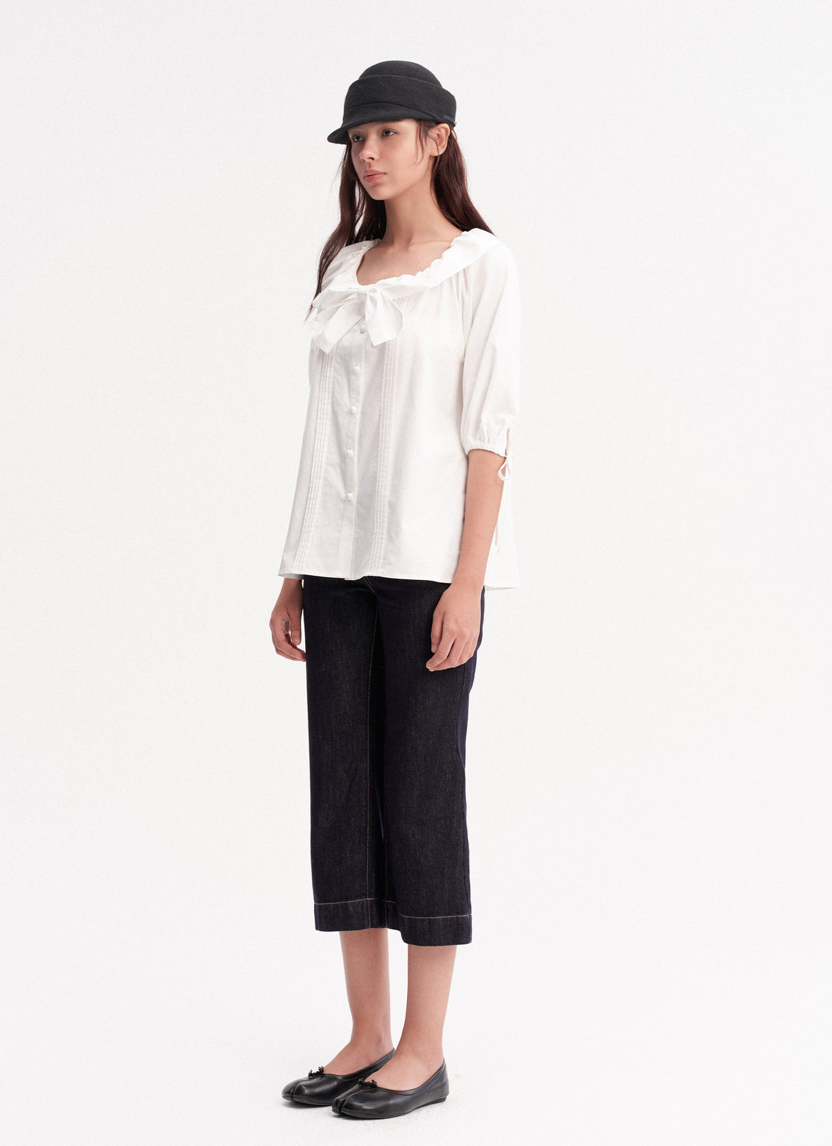 Bow Tie Pintuck Shirt (2color)