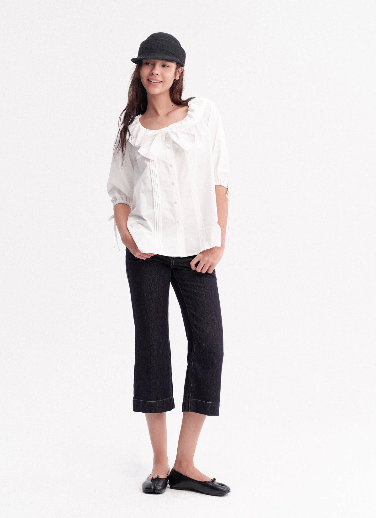 Bow Tie Pintuck Shirt (2color)