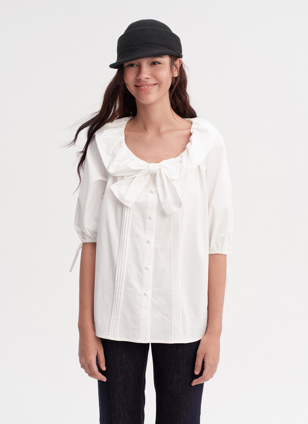 Bow Tie Pintuck Shirt (2color)