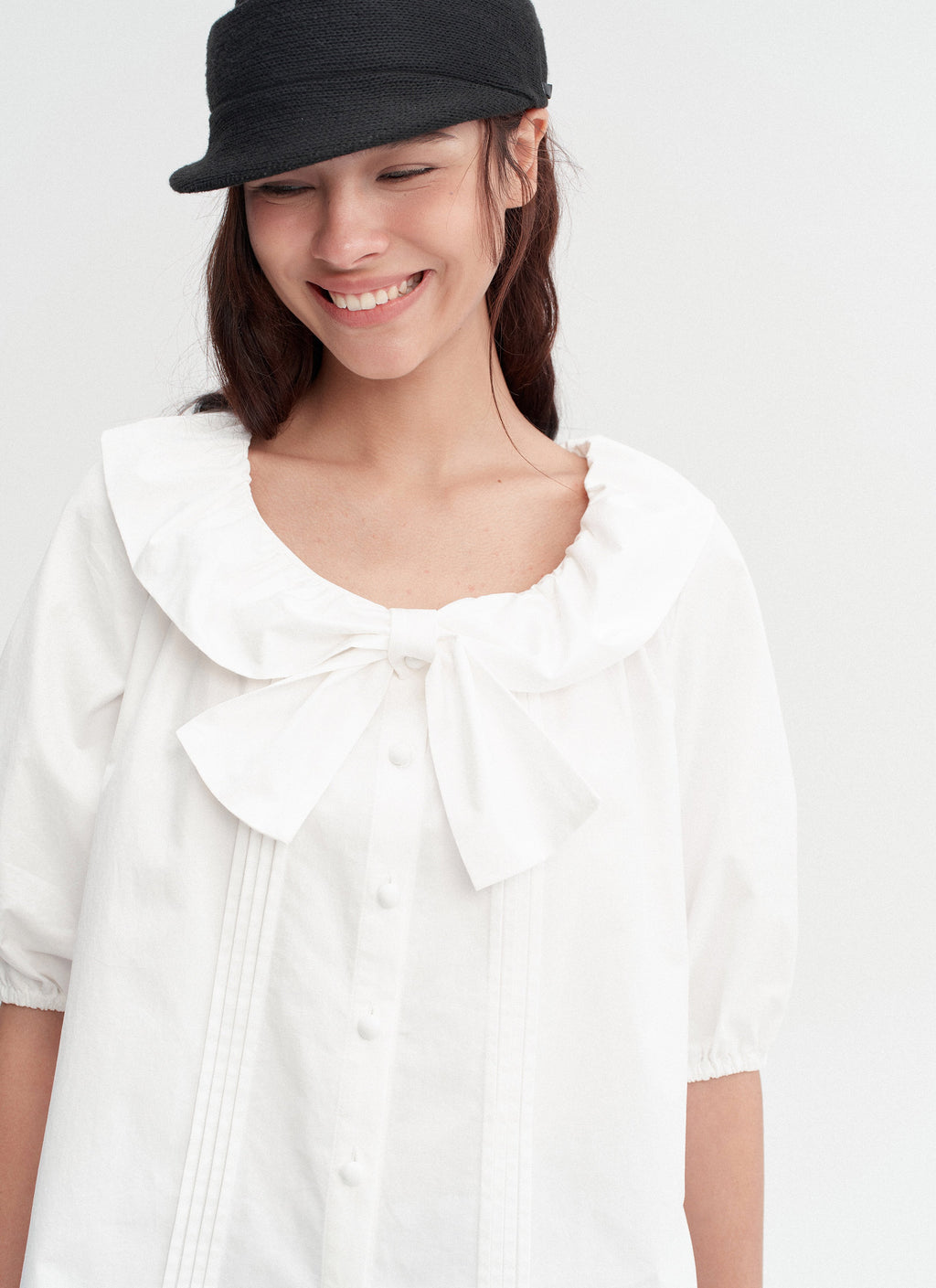 Bow Tie Pintuck Shirt (2color)