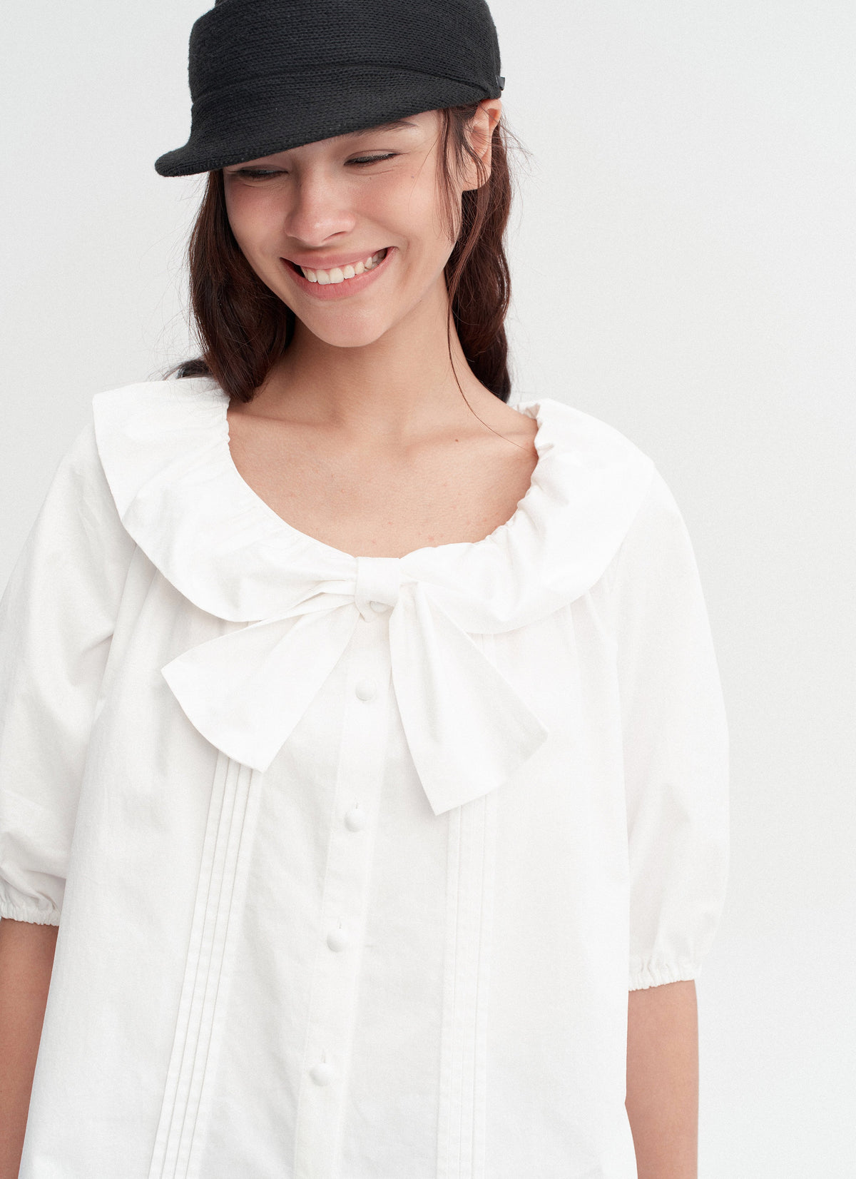 Bow Tie Pintuck Shirt (2color)