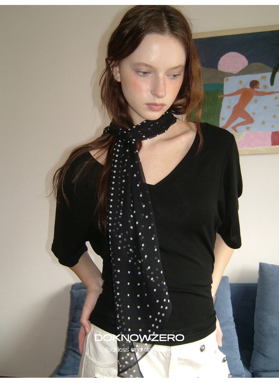 Batwing Sleeve V Neck Top (2color)