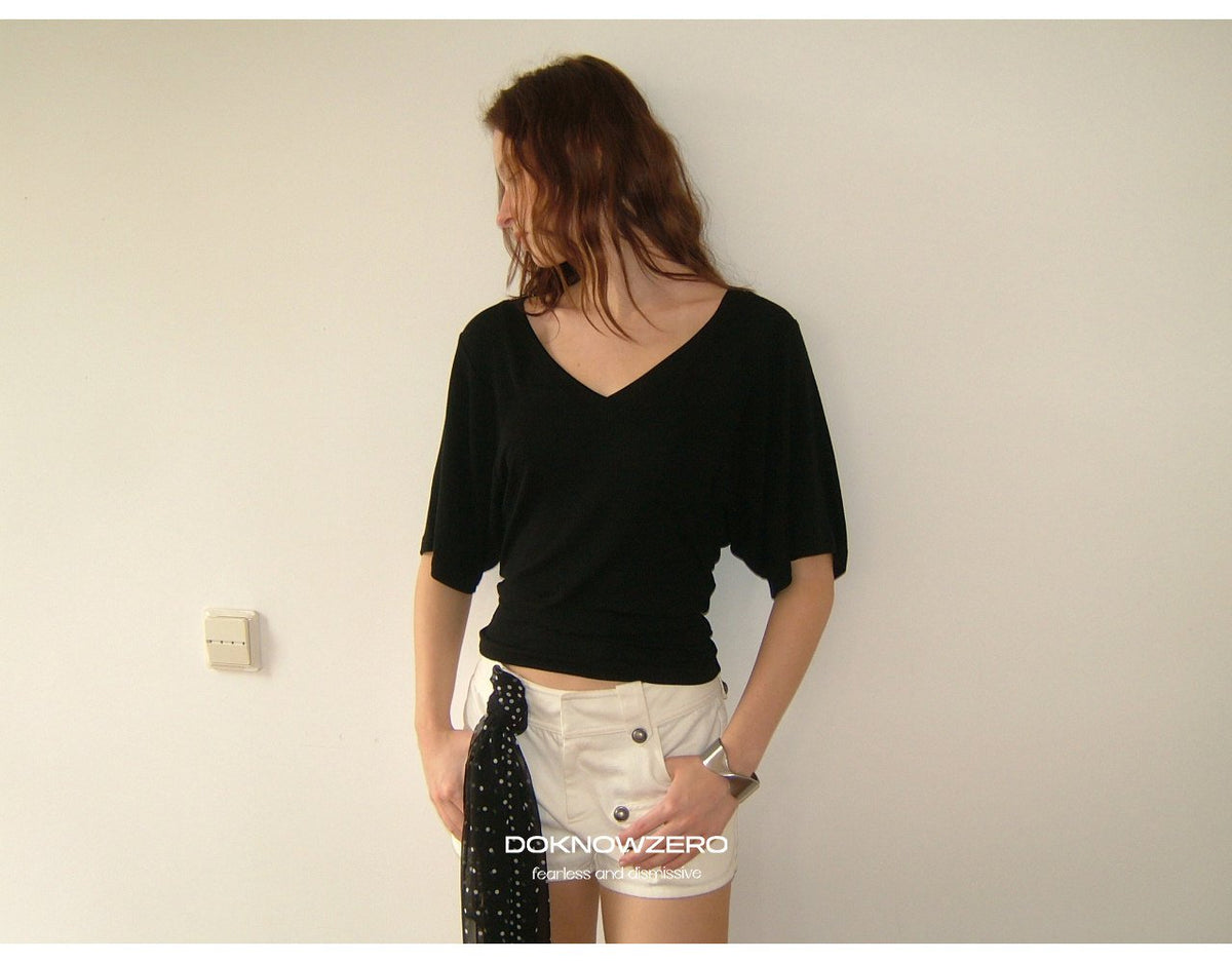 Batwing Sleeve V Neck Top (2color)