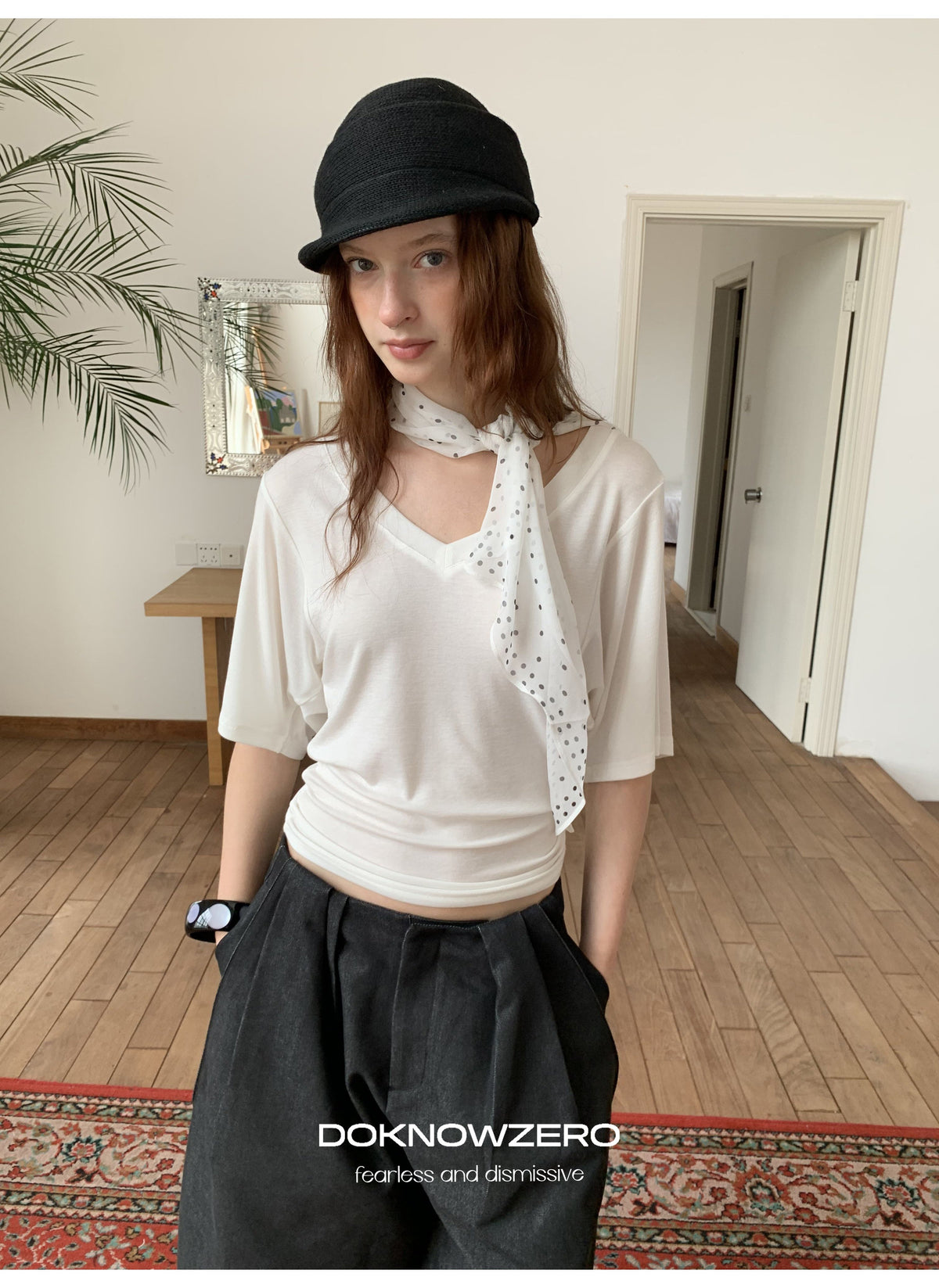 Batwing Sleeve V Neck Top (2color)