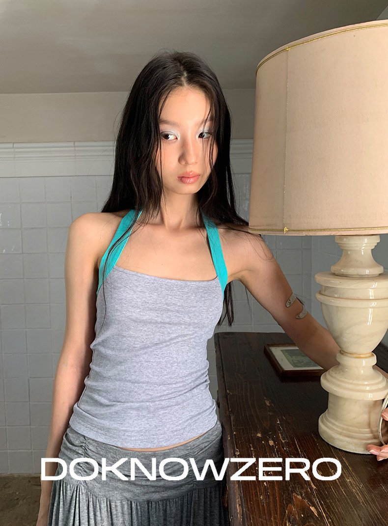 Contrast Strap Halter Top (2color)