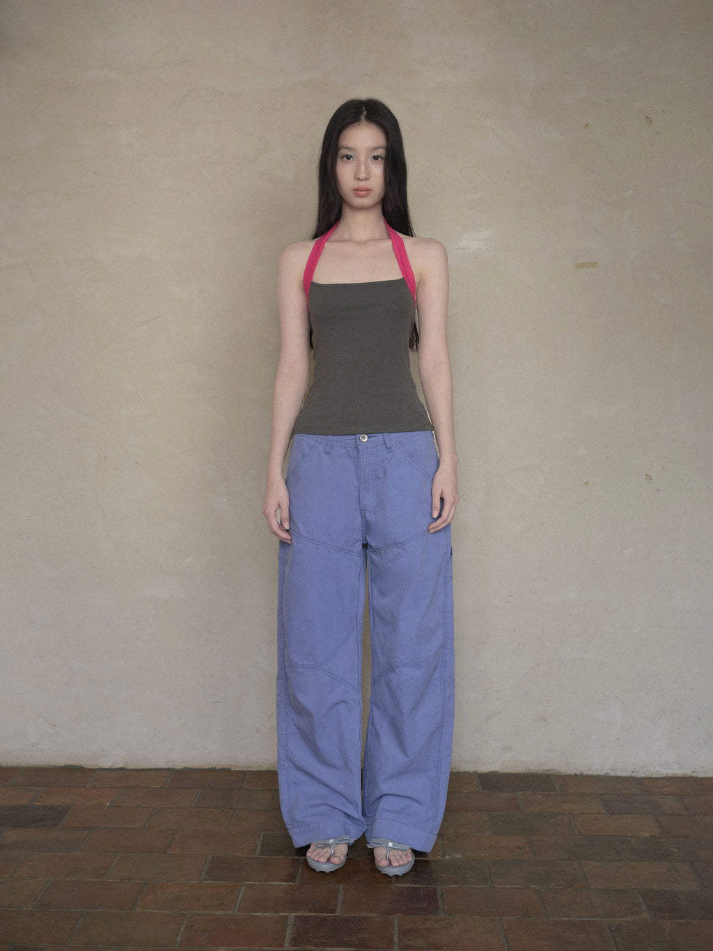 Contrast Strap Halter Top (2color)