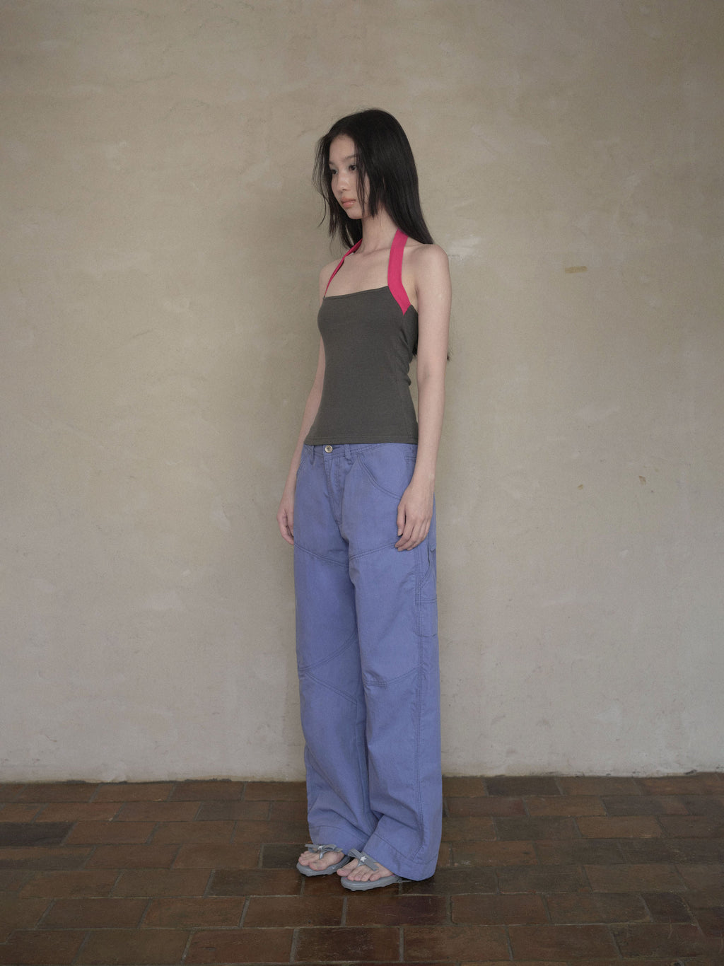 Contrast Strap Halter Top (2color)
