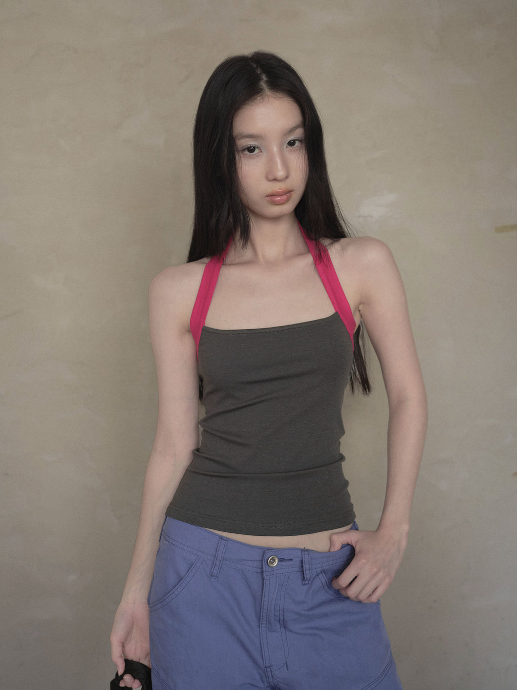 Contrast Strap Halter Top (2color)