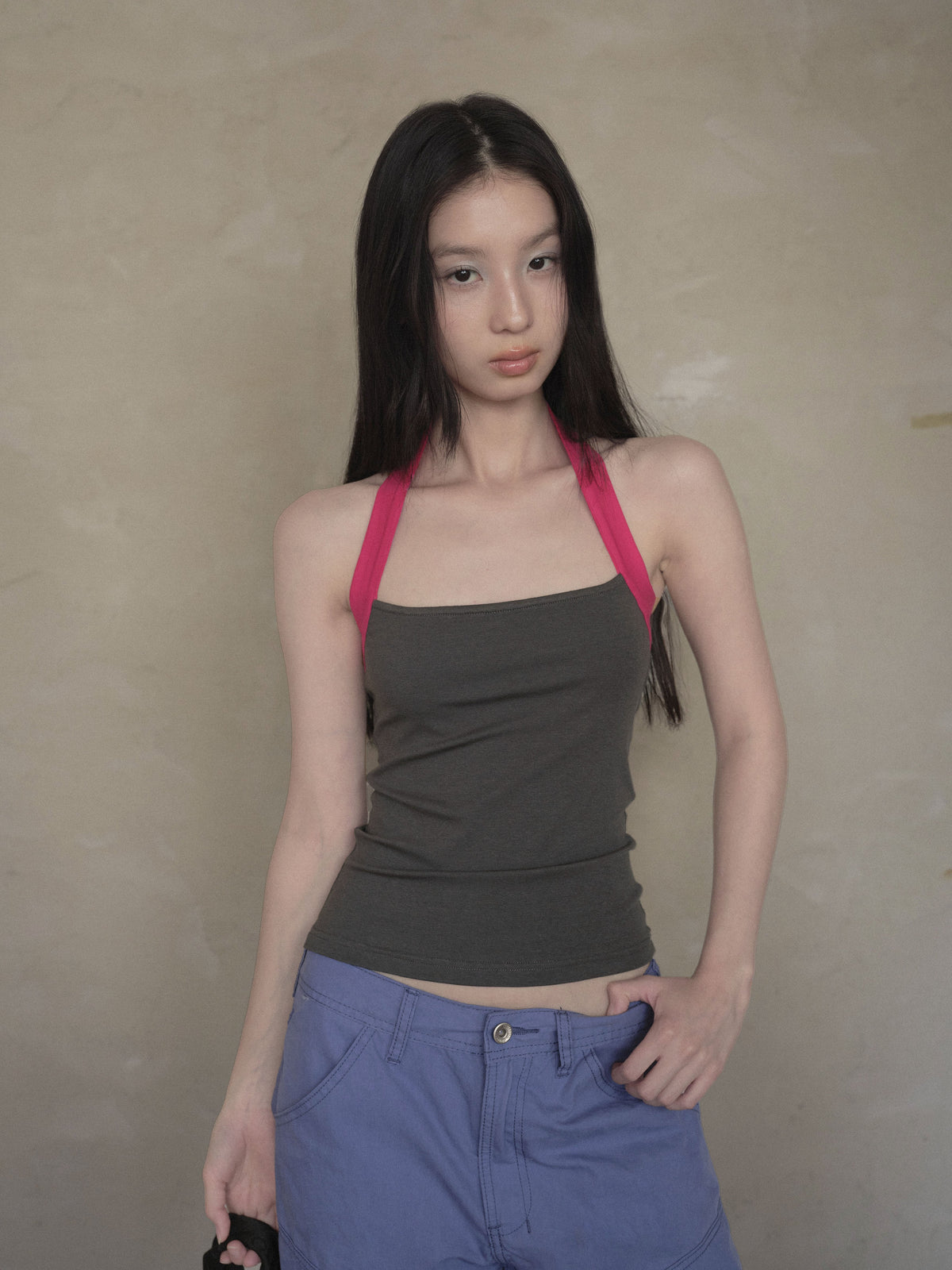 Contrast Strap Halter Top (2color)