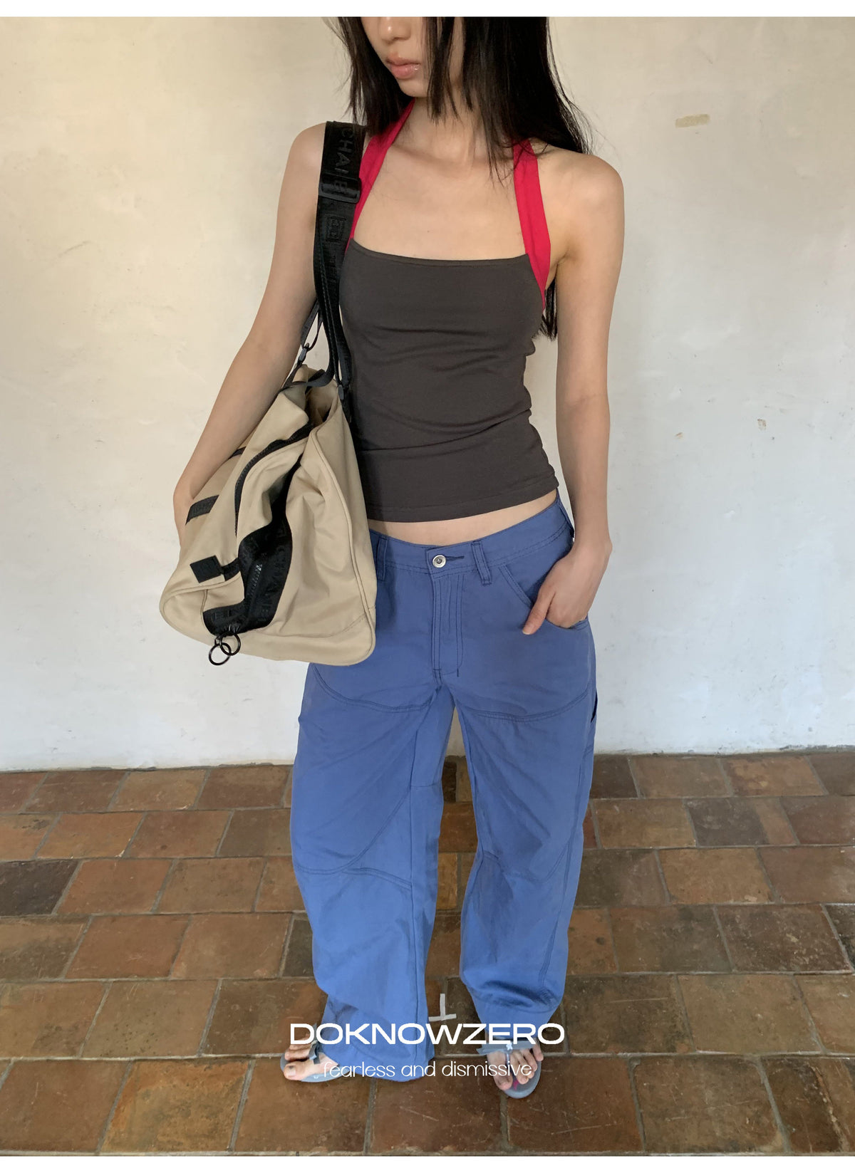 Contrast Strap Halter Top (2color)