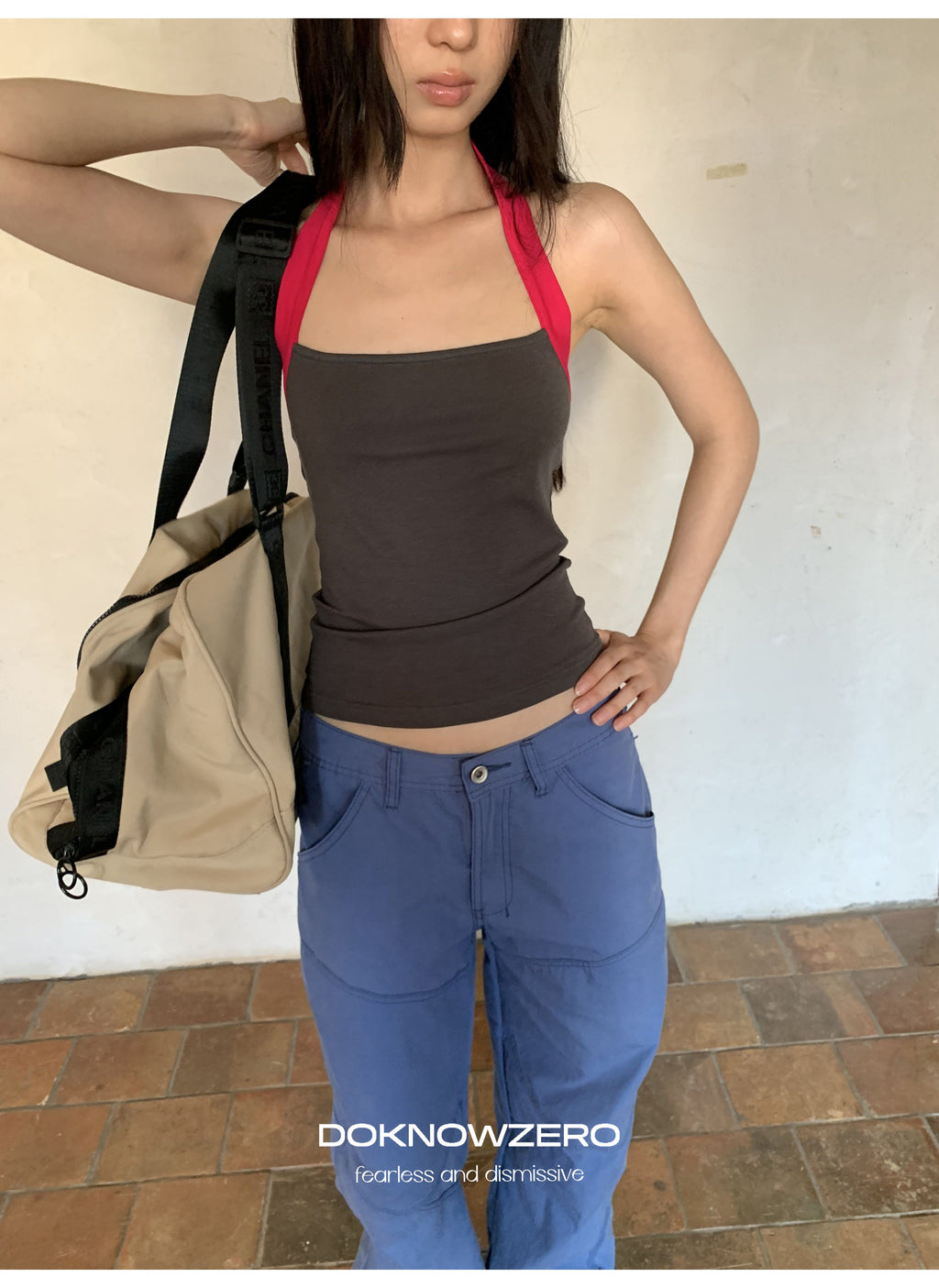 Contrast Strap Halter Top (2color)