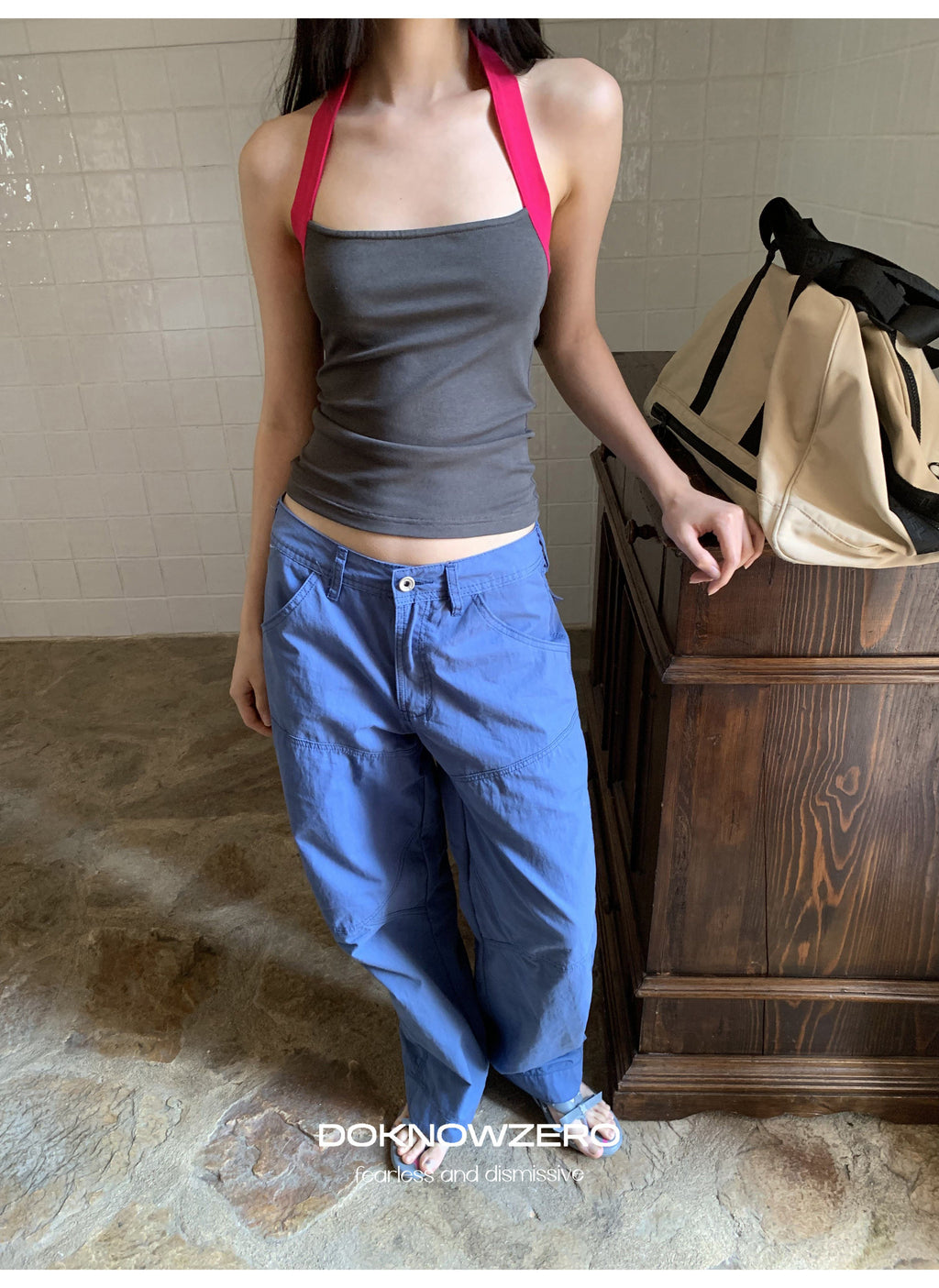 Contrast Strap Halter Top (2color)