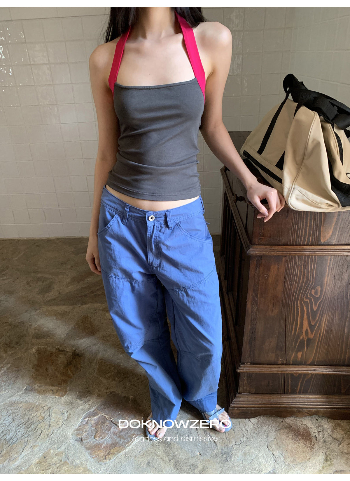 Contrast Strap Halter Top (2color)