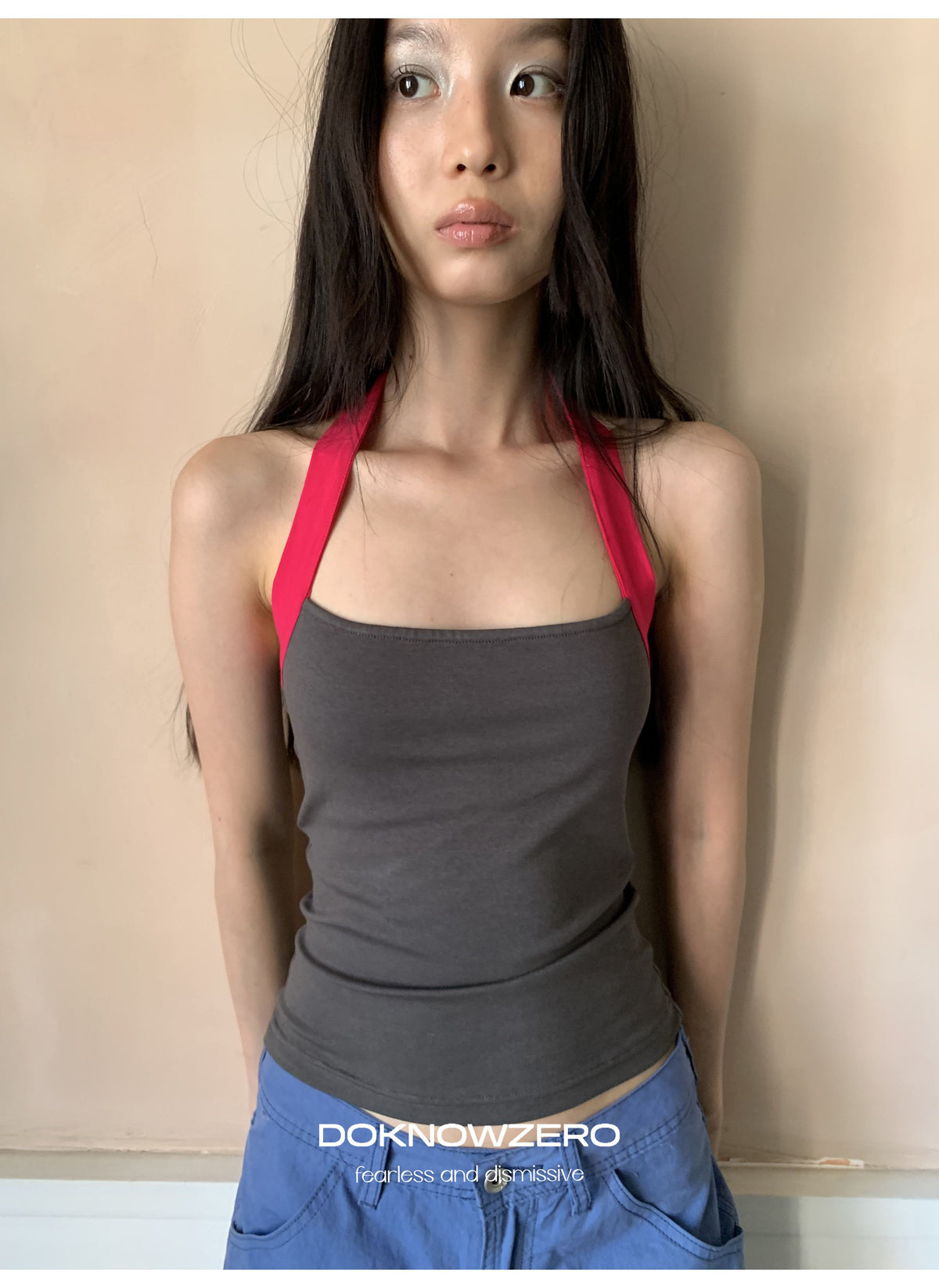 Contrast Strap Halter Top (2color)