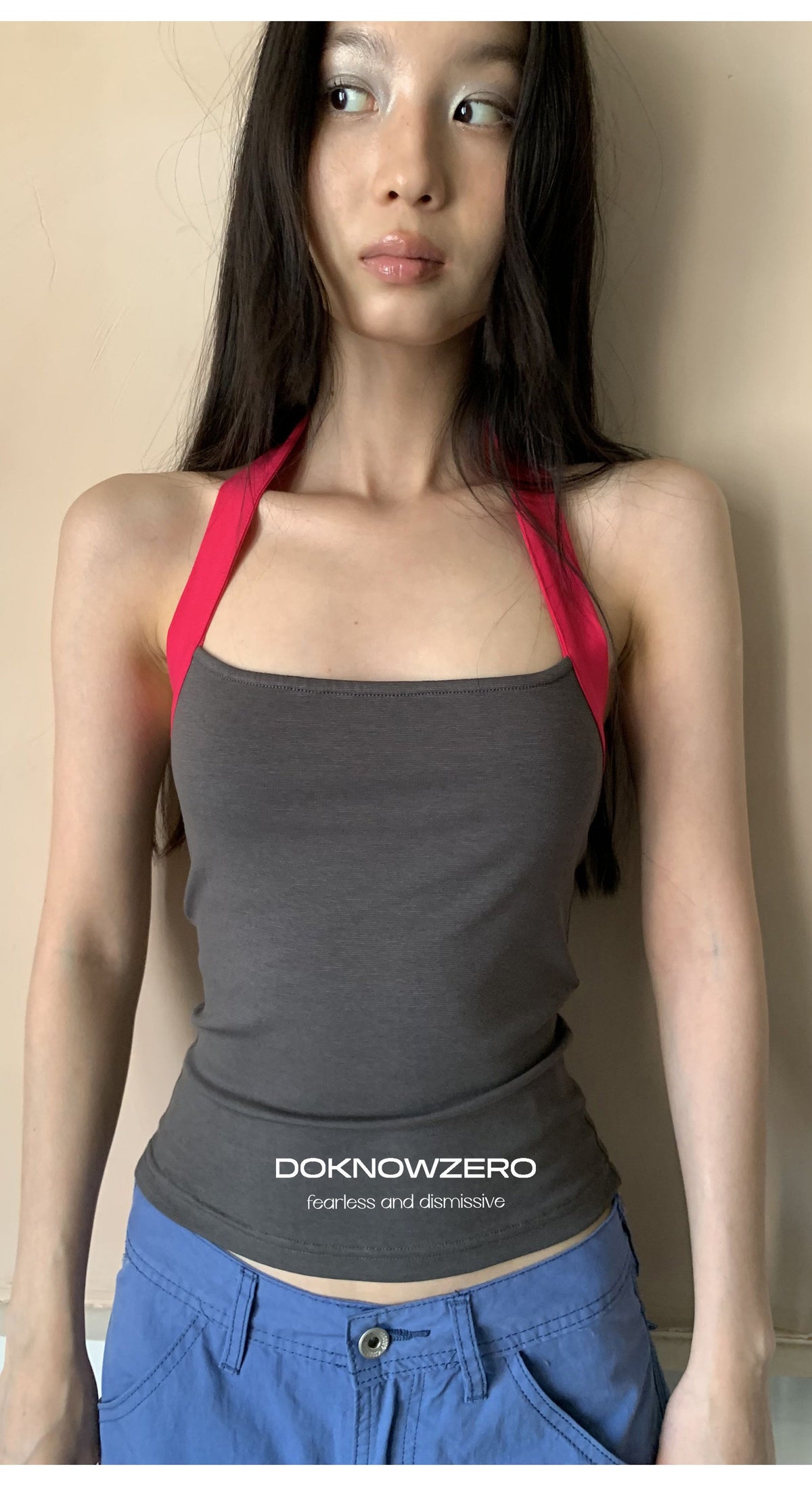 Contrast Strap Halter Top (2color)