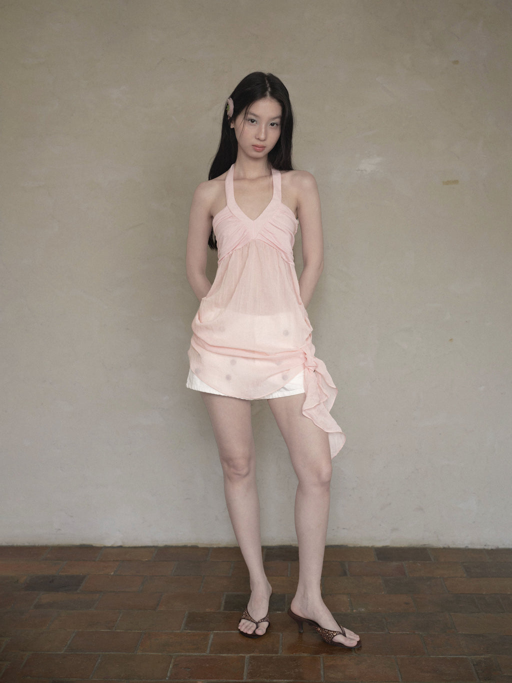 Halter Mesh Layered Top (2color)