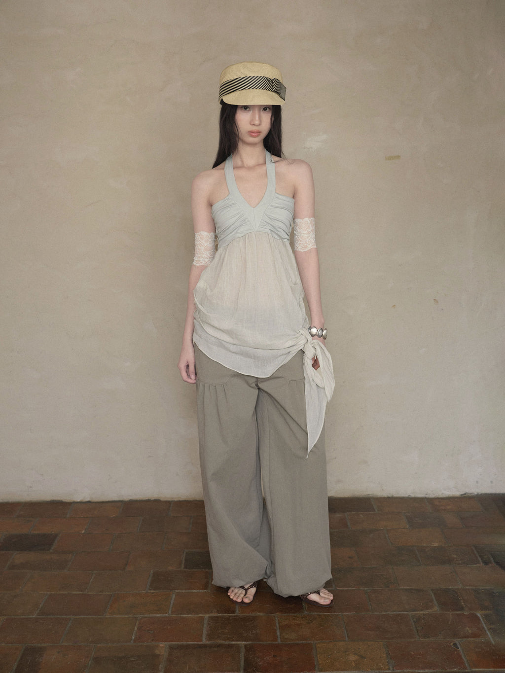 Halter Mesh Layered Top (2color)