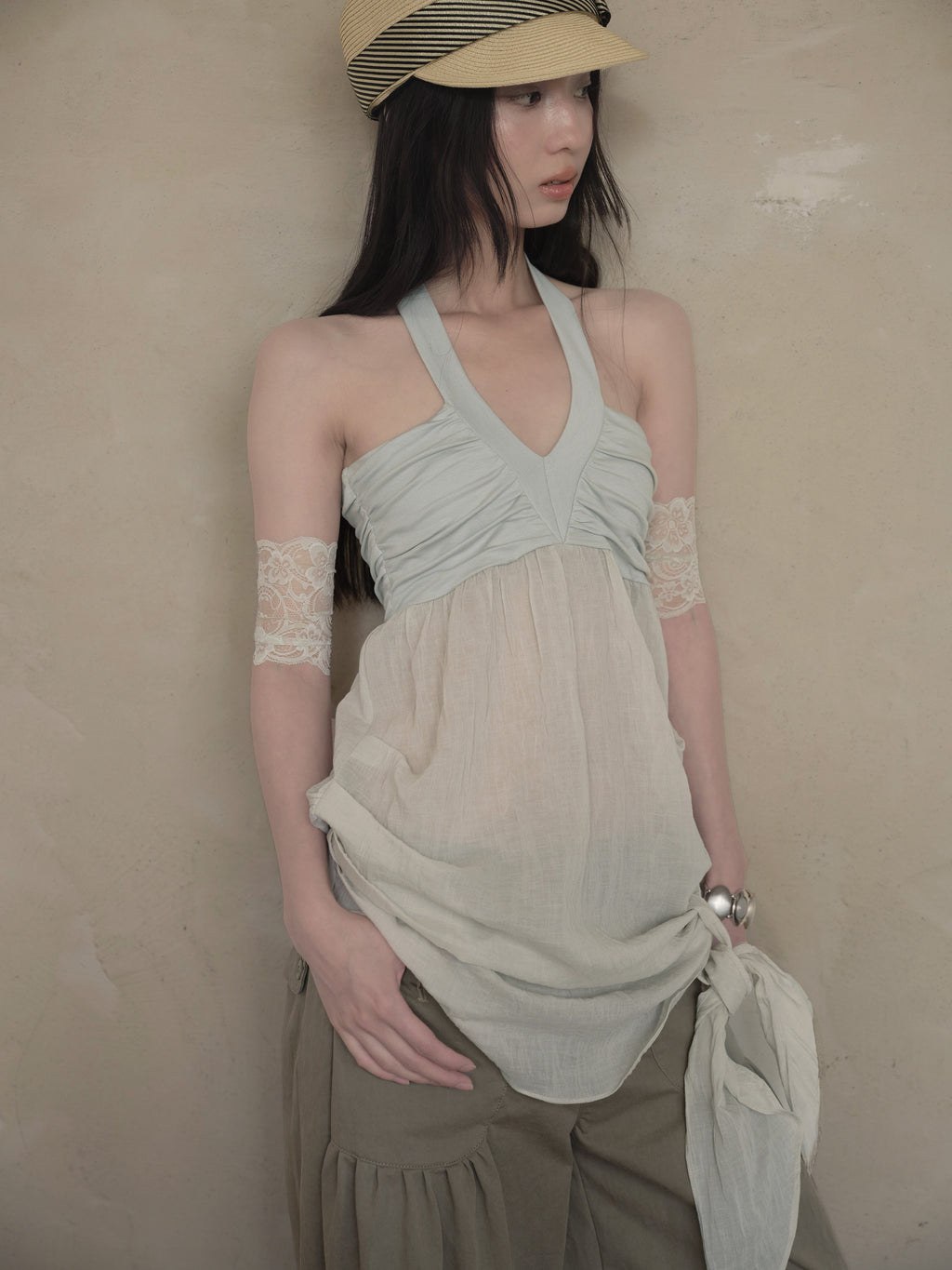 Halter Mesh Layered Top (2color)