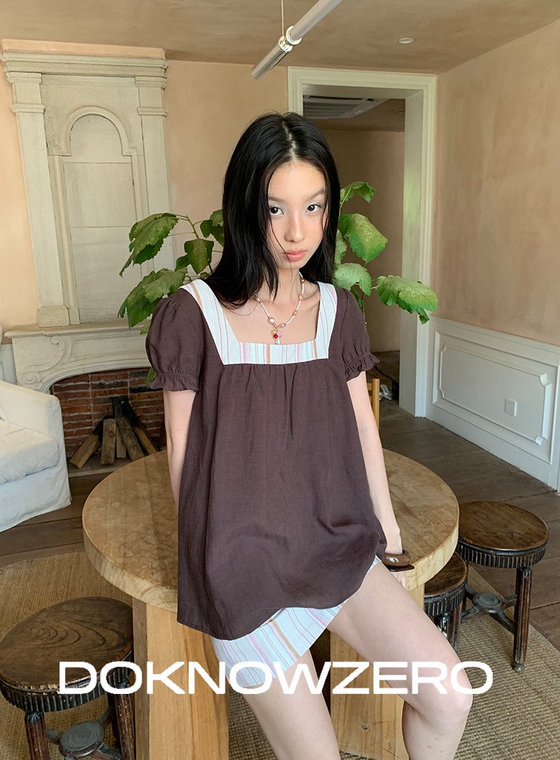Linen Stripe Lantern Sleeve Top