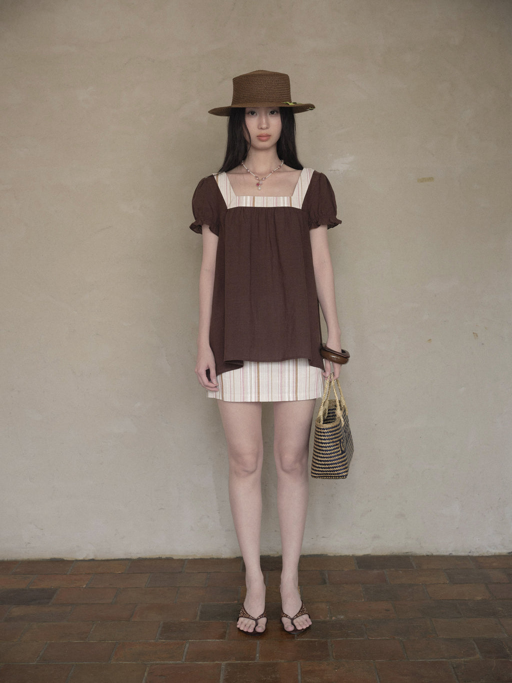 Linen Stripe Lantern Sleeve Top