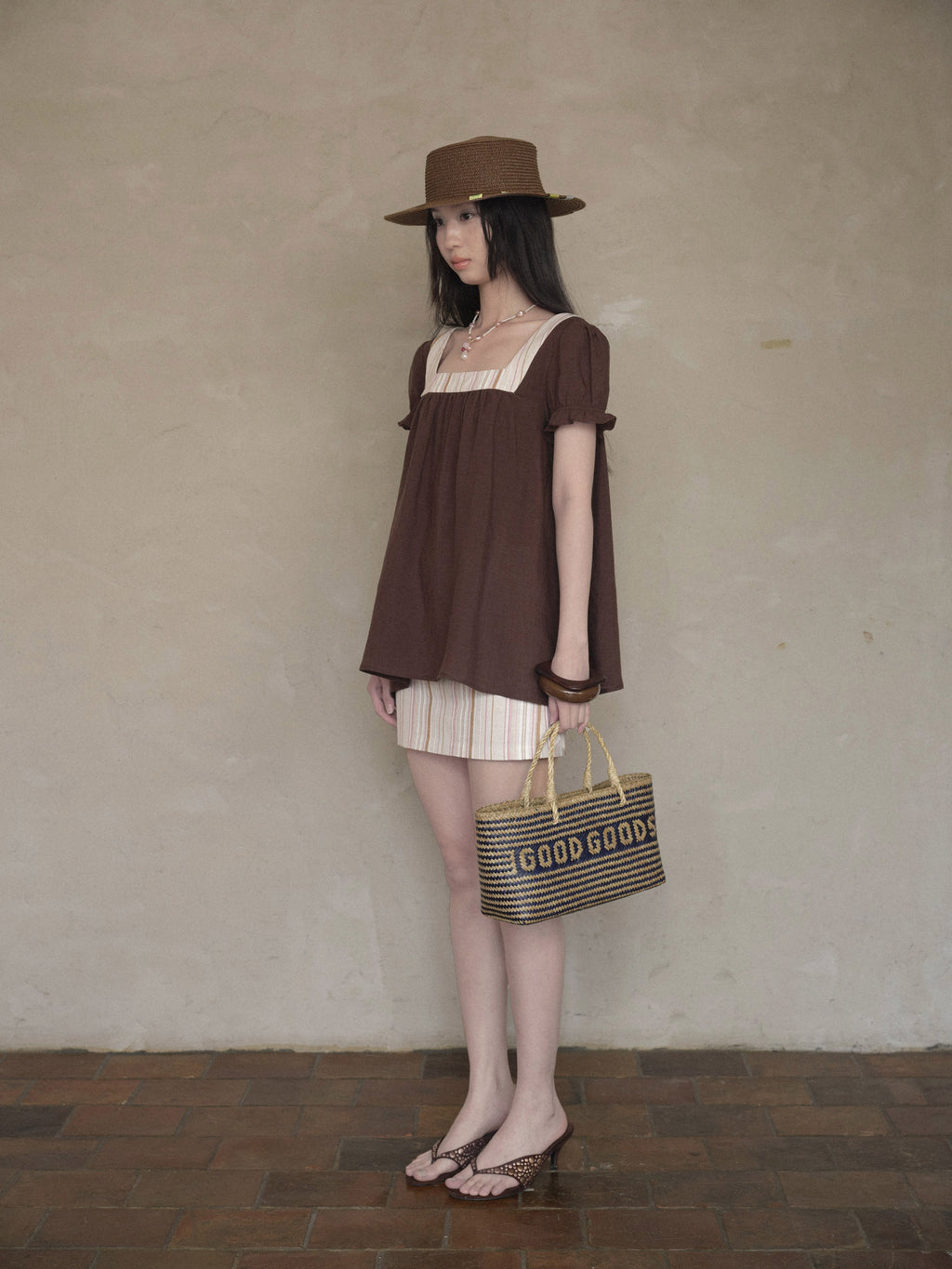 Linen Stripe Lantern Sleeve Top