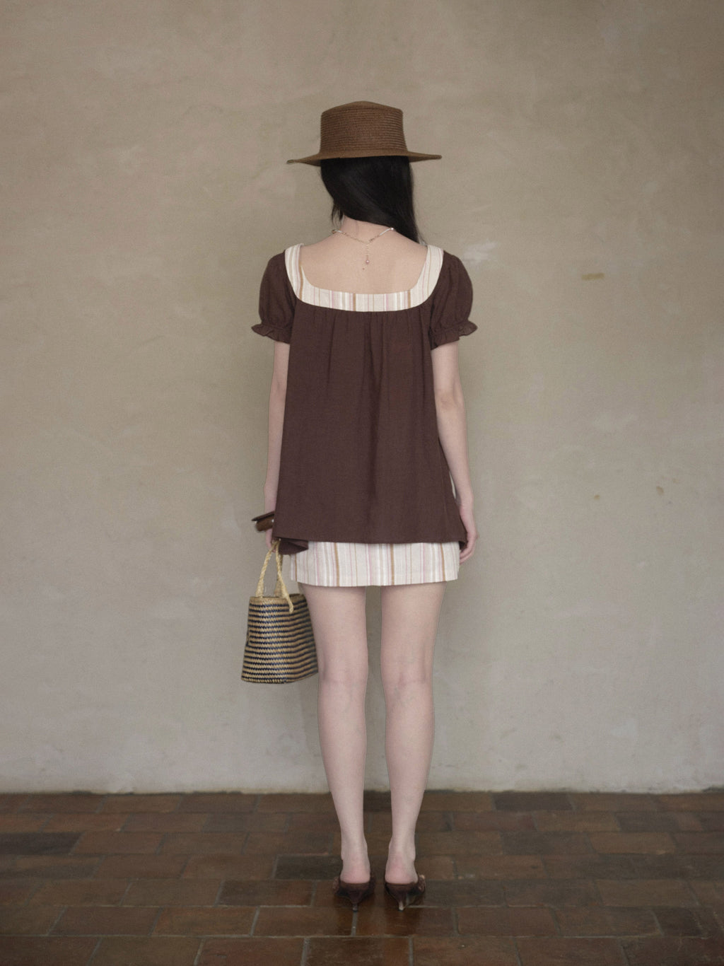 Linen Stripe Lantern Sleeve Top