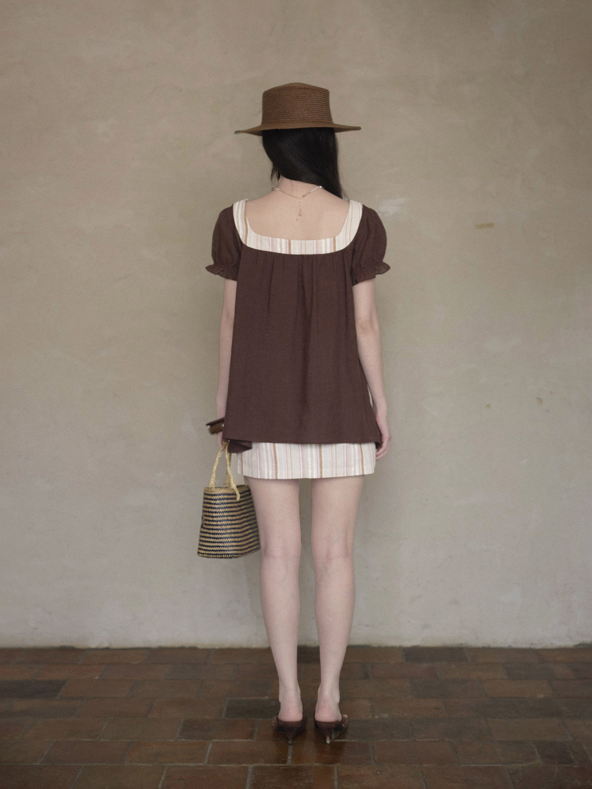 Linen Stripe Lantern Sleeve Top