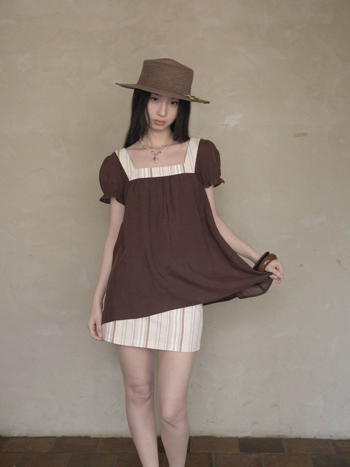 Linen Stripe Lantern Sleeve Top