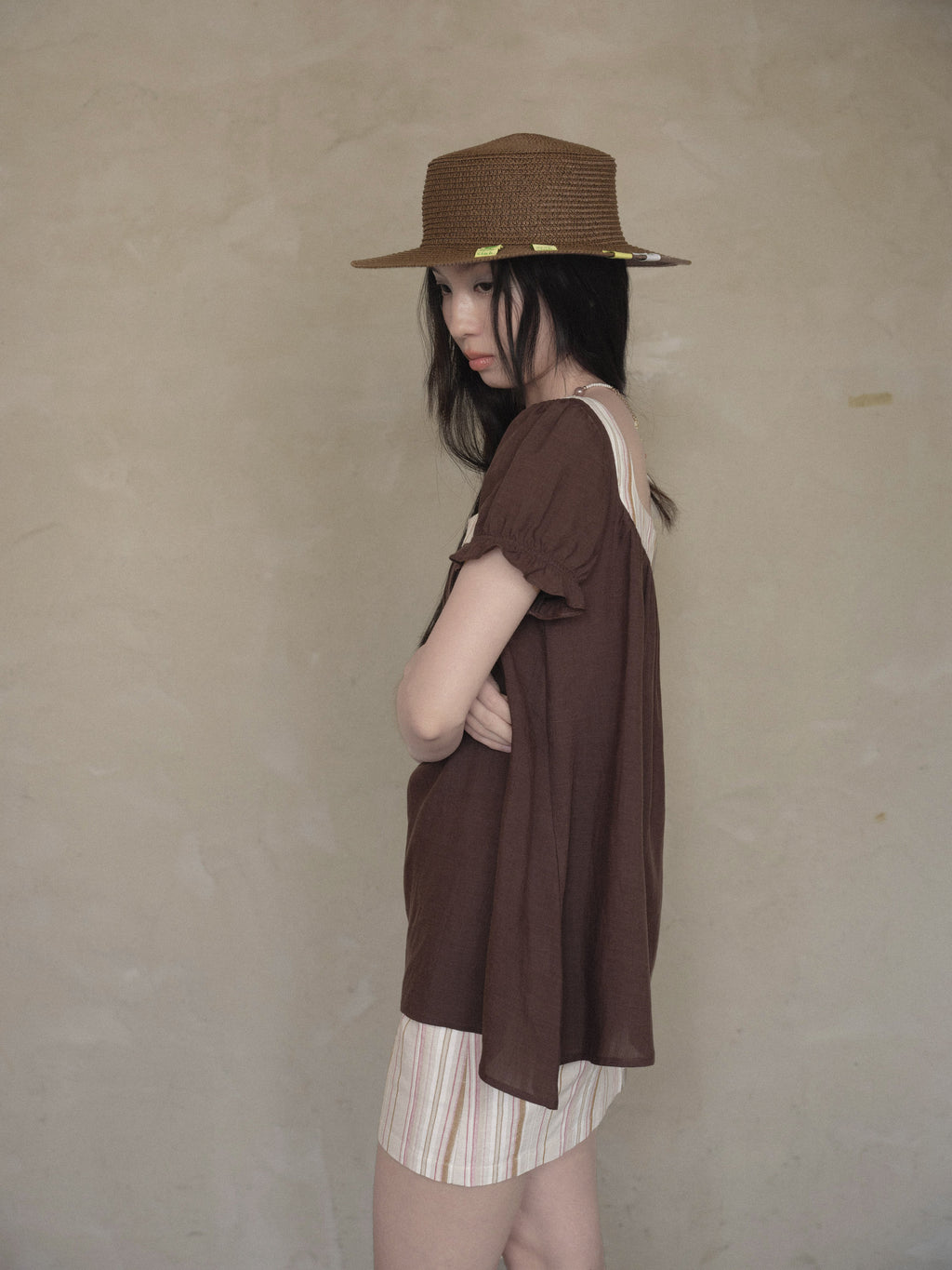 Linen Stripe Lantern Sleeve Top