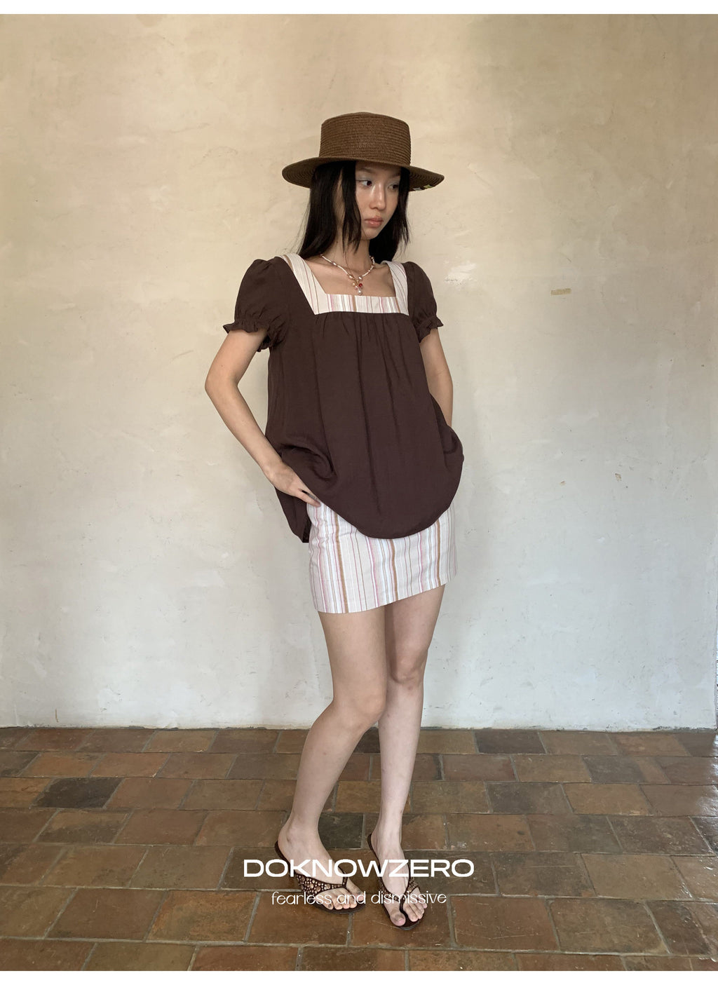 Linen Stripe Lantern Sleeve Top