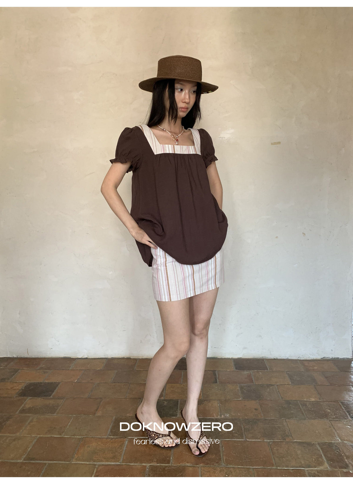Linen Stripe Lantern Sleeve Top