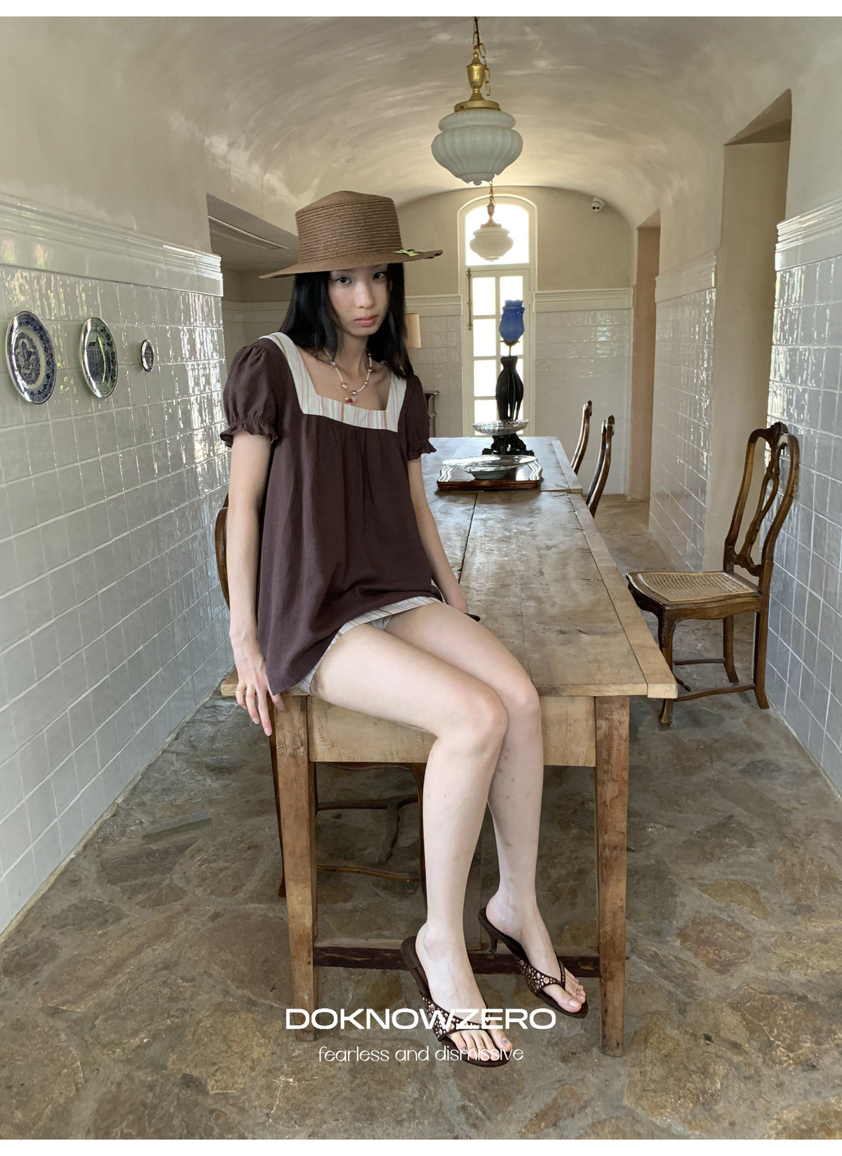 Linen Stripe Lantern Sleeve Top