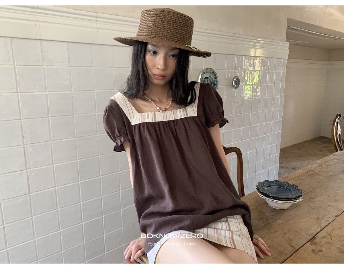 Linen Stripe Lantern Sleeve Top