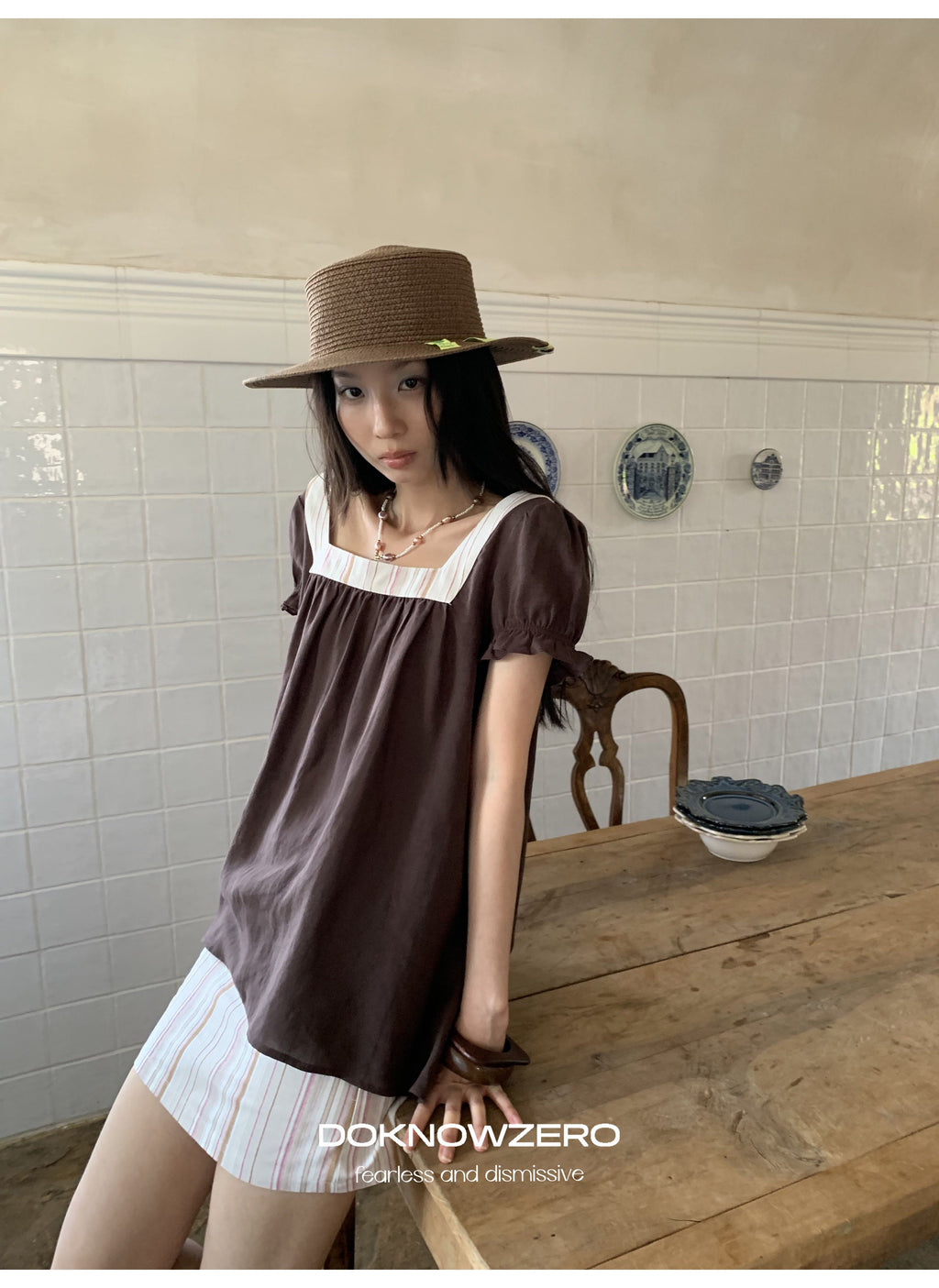 Linen Stripe Lantern Sleeve Top