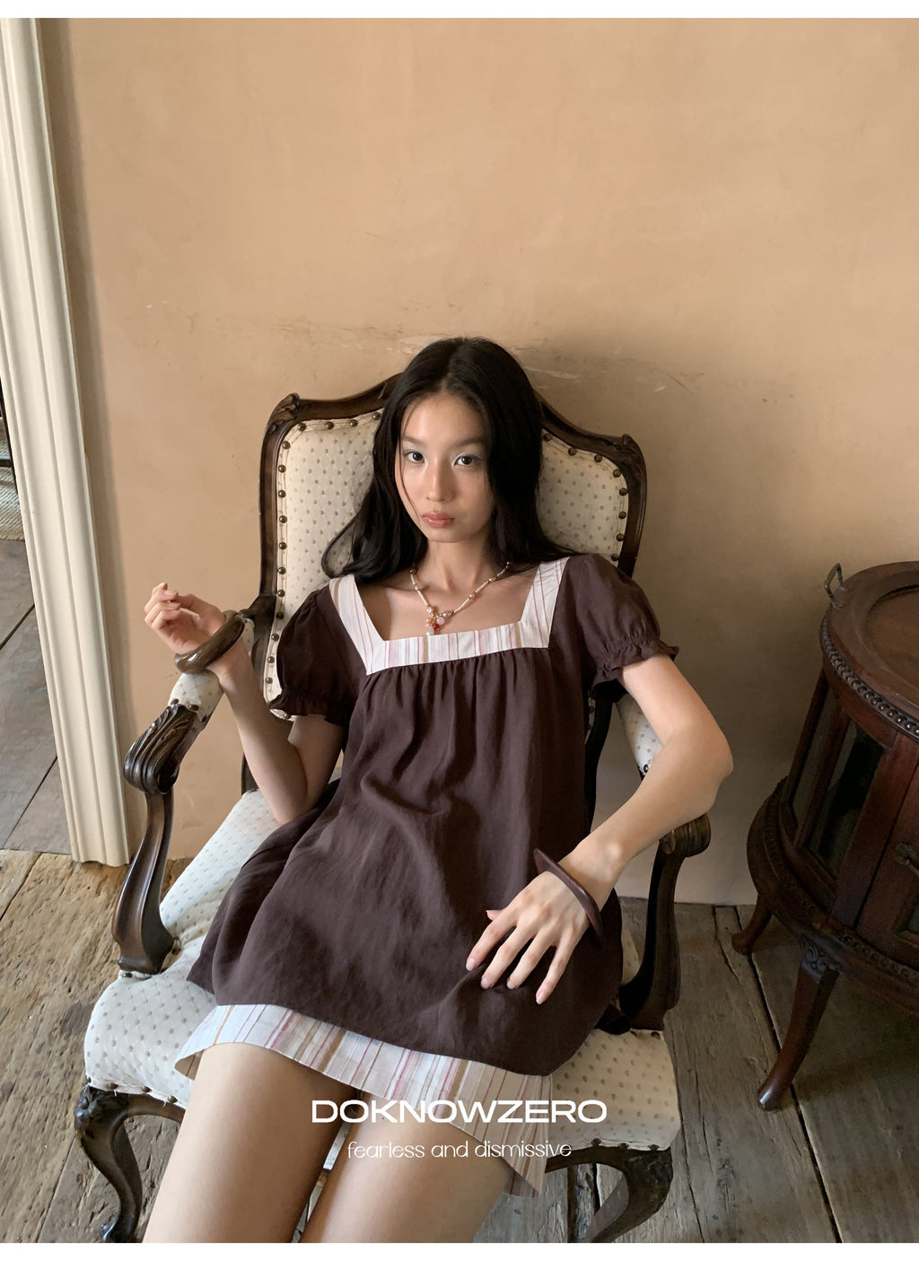 Linen Stripe Lantern Sleeve Top