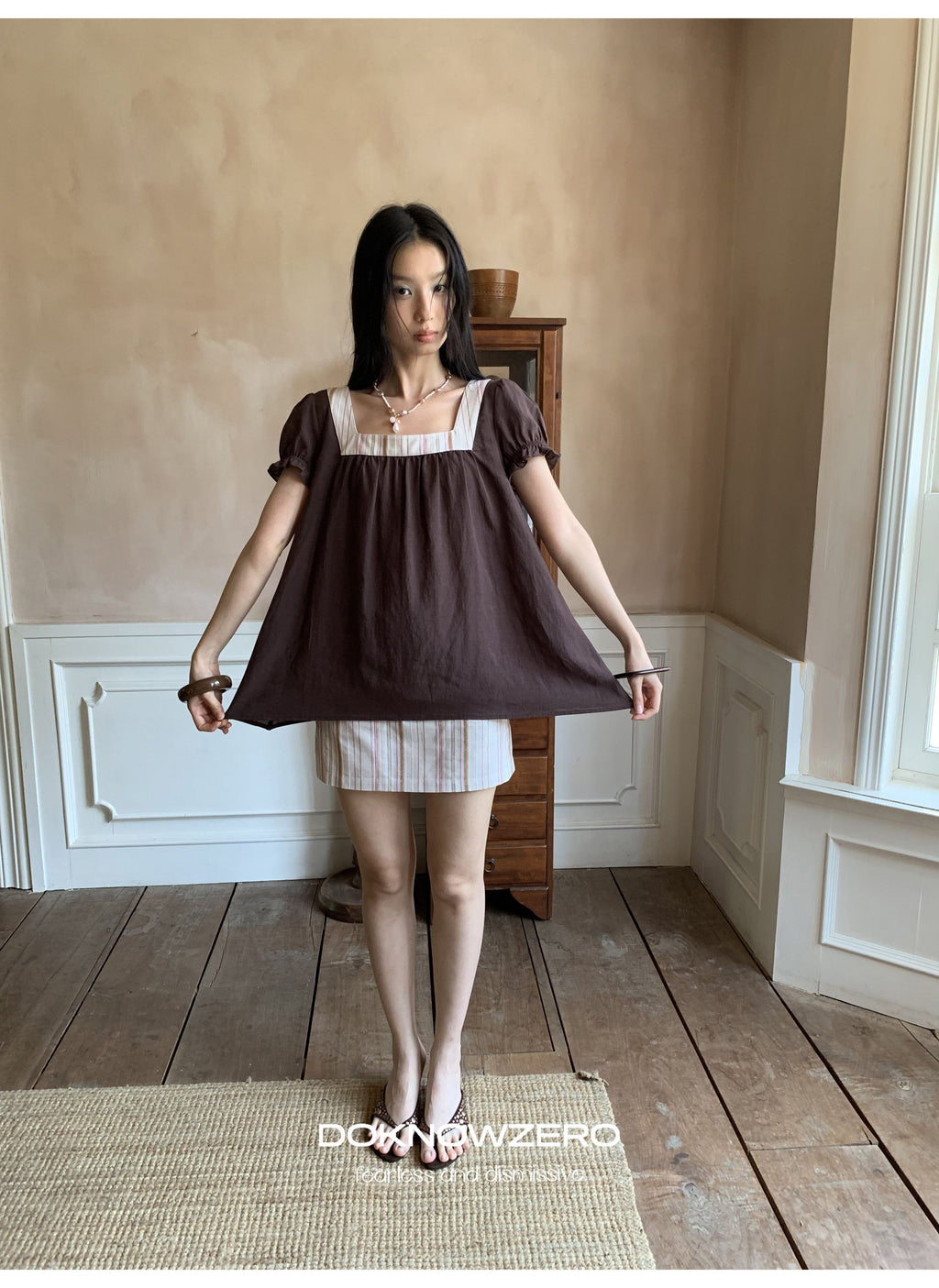 Linen Stripe Lantern Sleeve Top