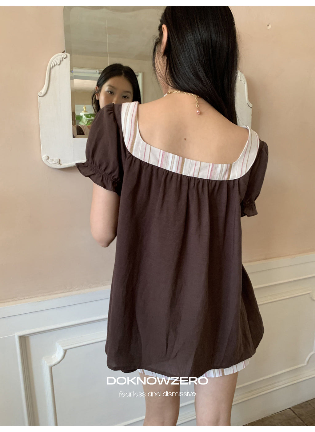 Linen Stripe Lantern Sleeve Top