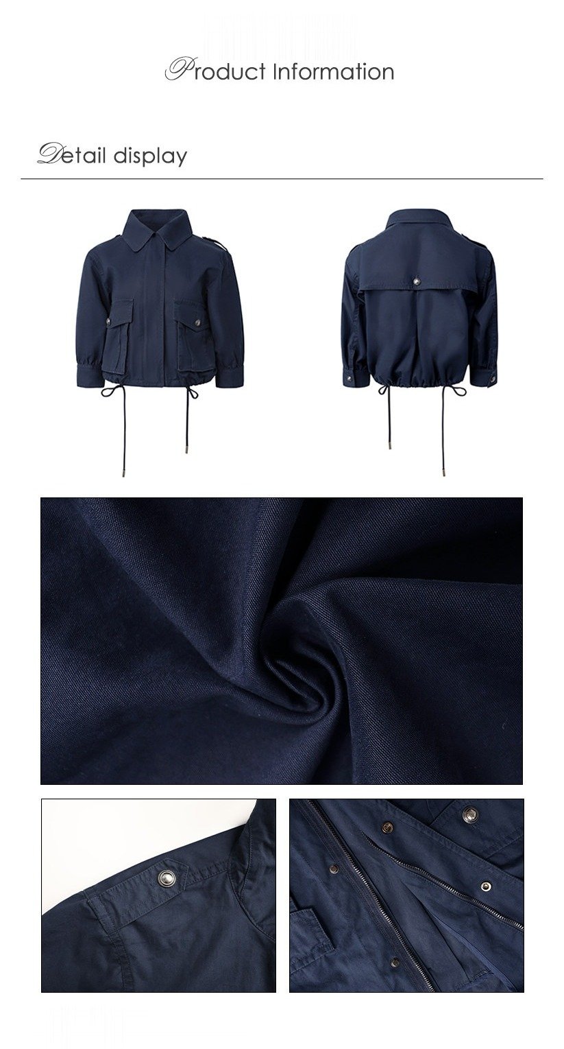Navy Drawstring Crop Jacket