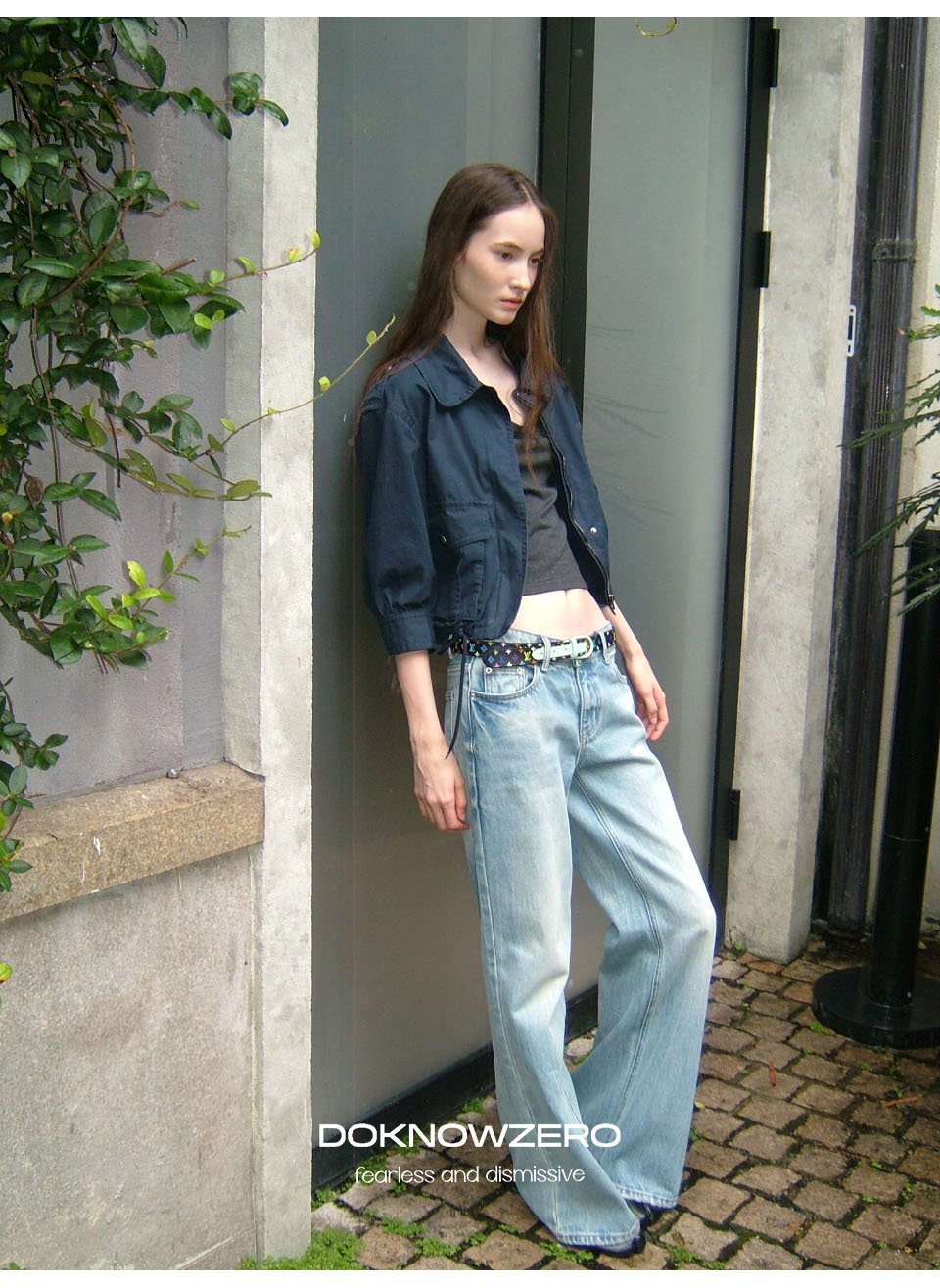 Navy Drawstring Crop Jacket