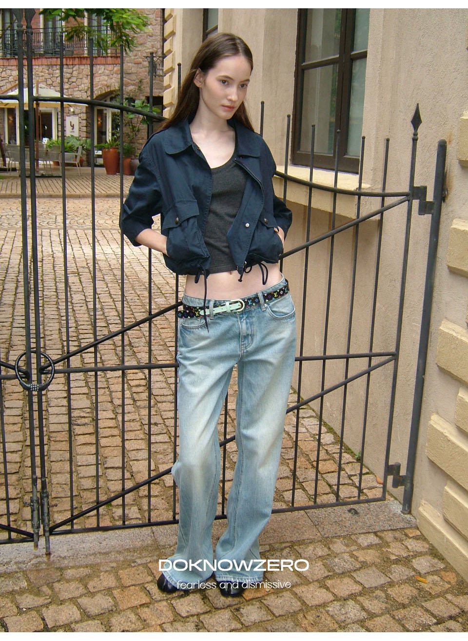 Navy Drawstring Crop Jacket