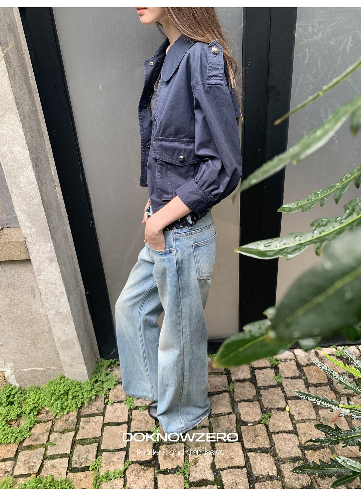 Navy Drawstring Crop Jacket