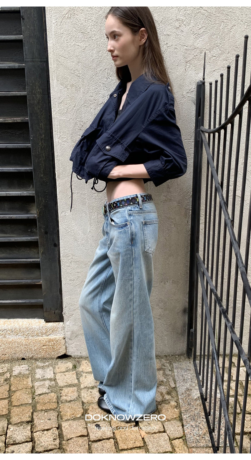 Navy Drawstring Crop Jacket