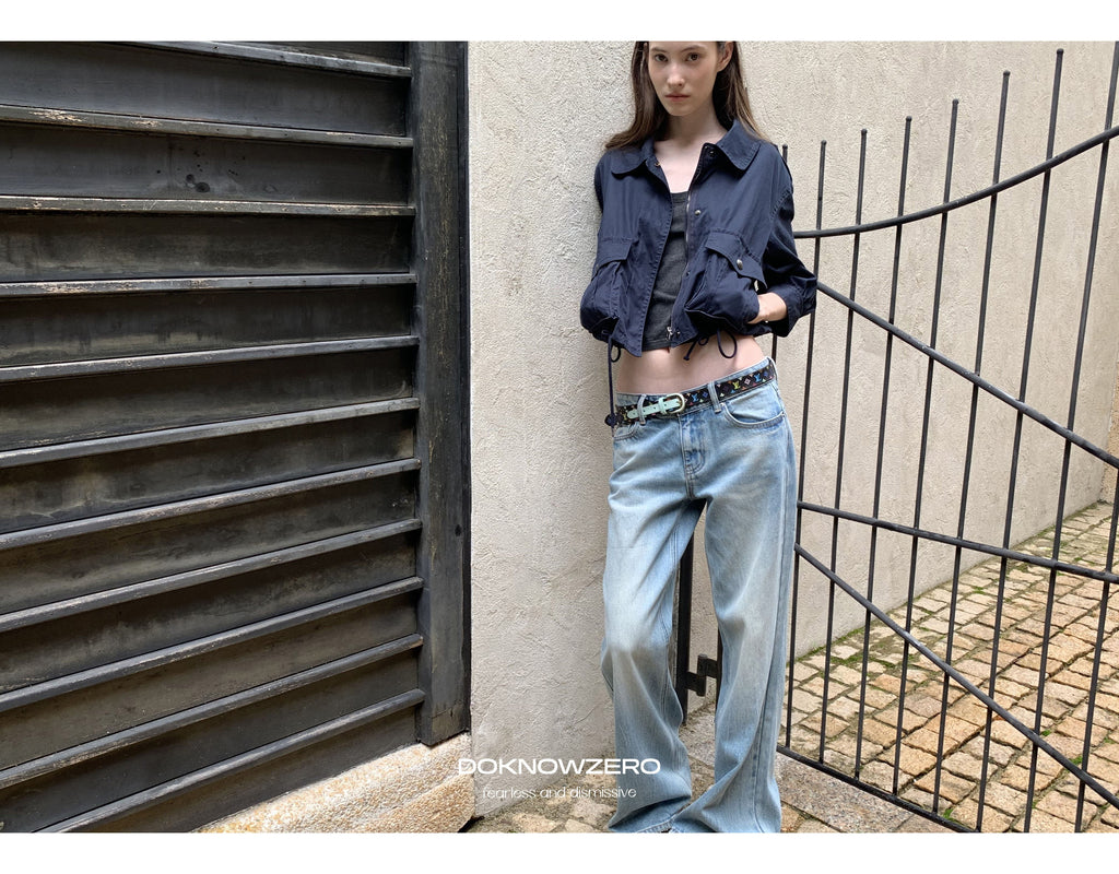 Navy Drawstring Crop Jacket