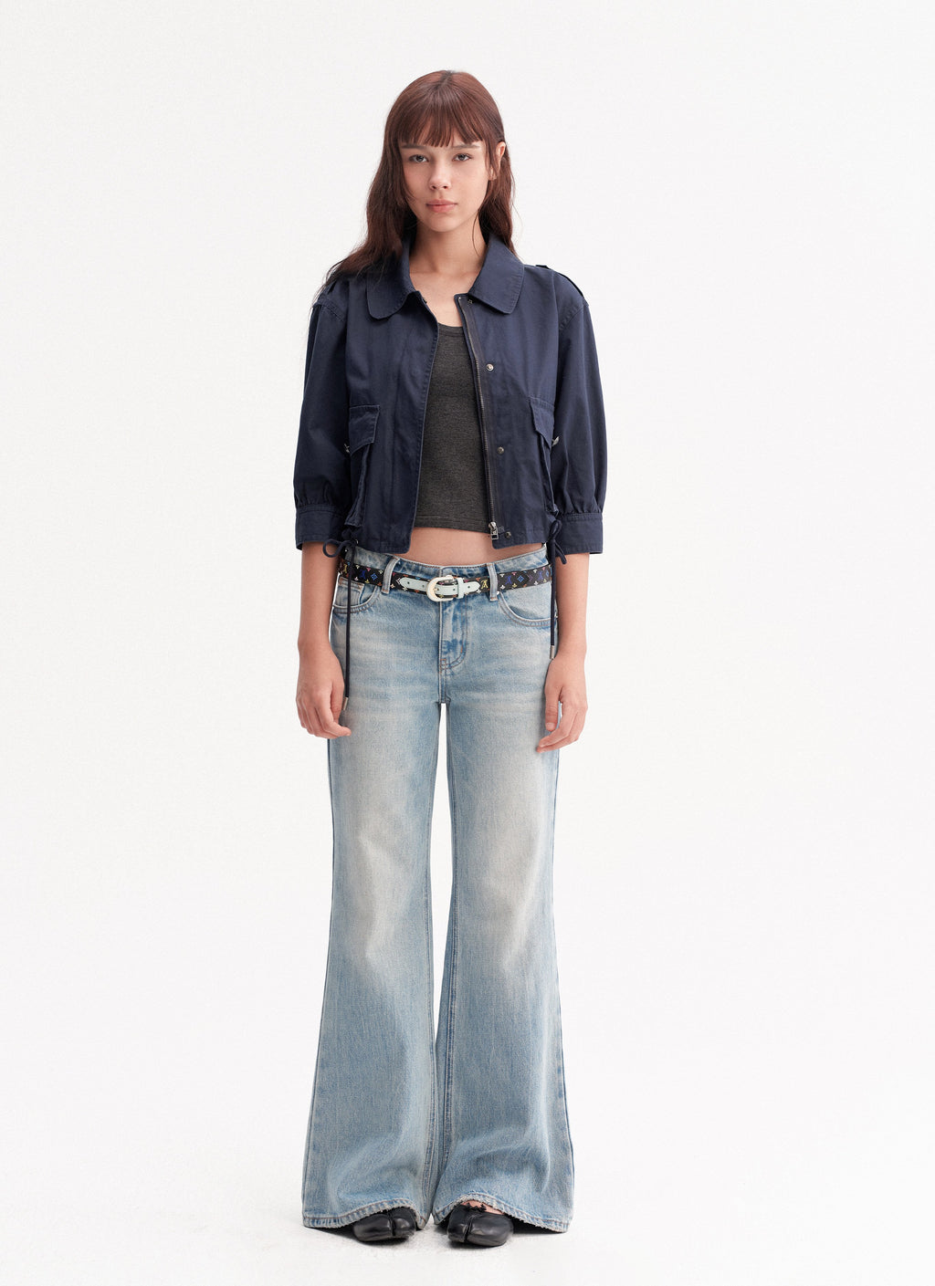 Navy Drawstring Crop Jacket